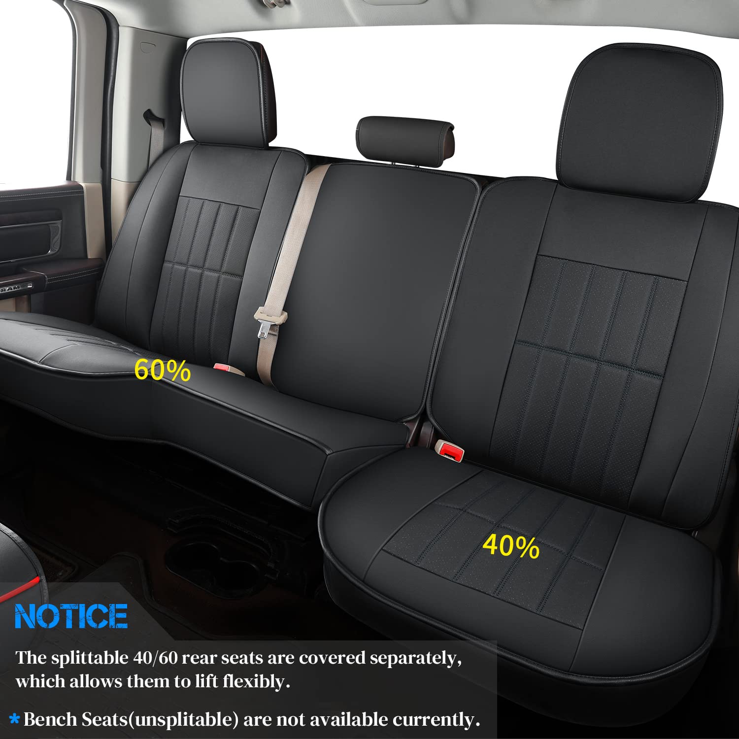 Premium Waterproof Leather Seat Covers for Dodge Ram Trucks - Custom Fit for 2002-2018 Ram 1500 & 2002-2023 Ram 2500/3500 Crew/Mega Cab - Full Set Luxury Protection - Perfect for Off-Roading, Work Trucks & Daily Commutes