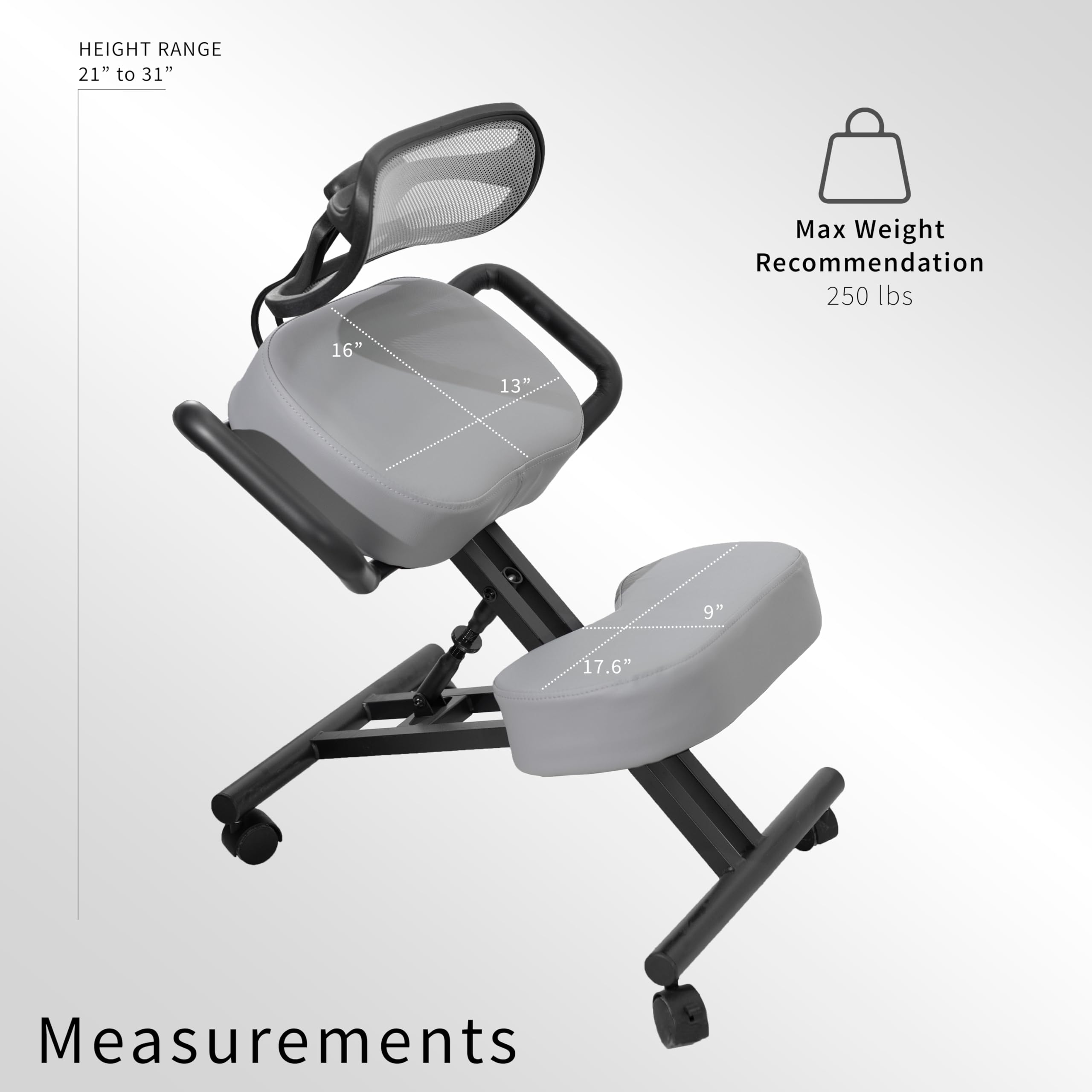 Ergonomic Kneeling Chair with Back Support - Adjustable Stool for Home & Office - Posture Correcting Angled Seat - Thick Comfortable Cushions - Gray (DN-CH-K02G) - Perfect for Meditation, Yoga & Long Work Sessions