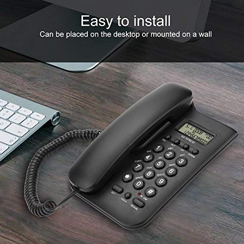 Black Wired Corded Landline Telephone with Backlit Display for Home & Office - Traditional Desk Phone Powered by Telephone Line - Perfect for Hotels, Businesses, and Residential Use