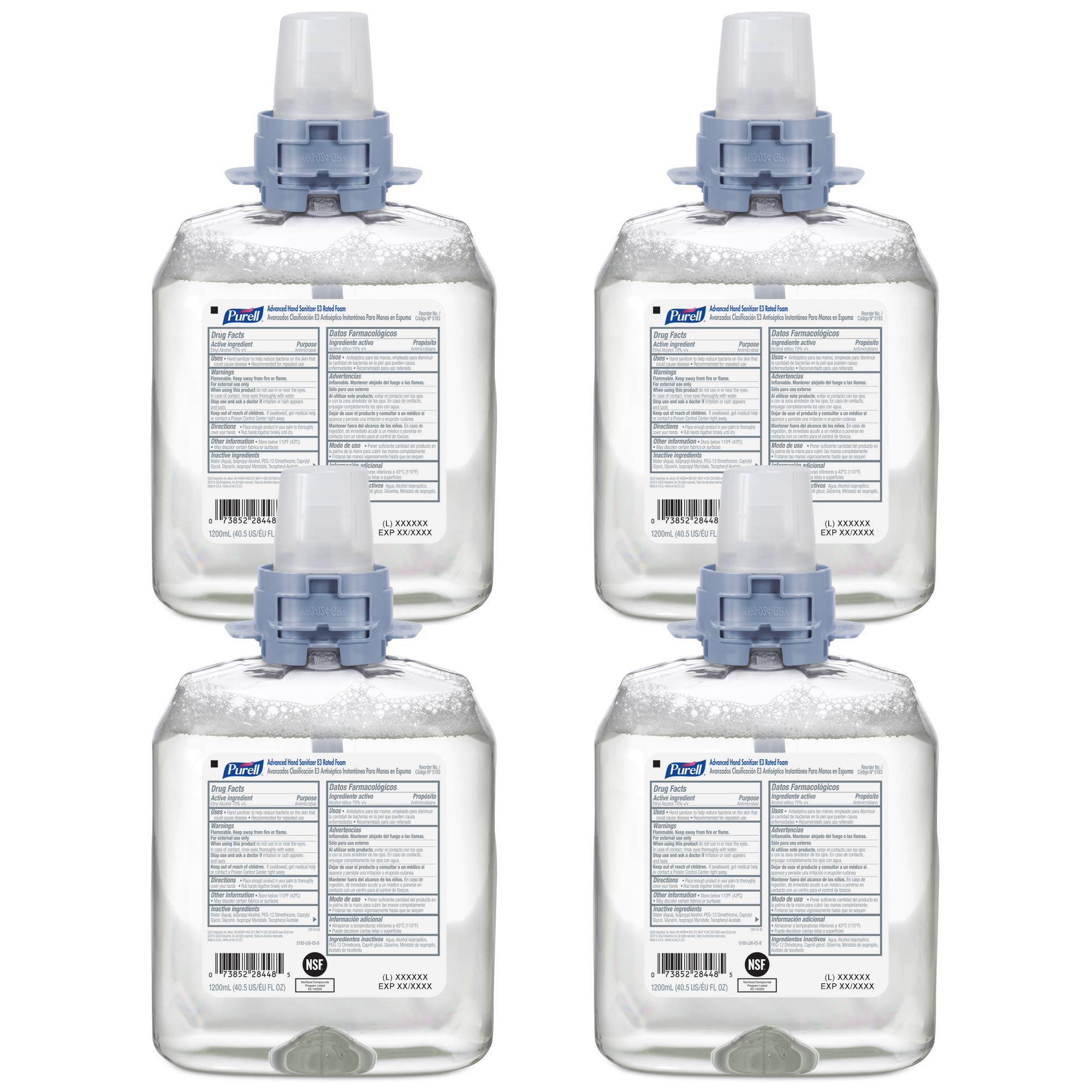 Purell Advanced Hand Sanitizer Refill - E3 Rated, Fragrance Free, 1200mL Foam for Push-Style Dispenser (Pack of 4) | Ideal for Offices, Schools, Hospitals & Public Spaces