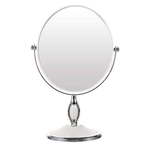 Vintage Double-Sided Swivel Vanity Mirror with Stand - White | Portable Tabletop Makeup Mirror for Beauty & Dressing | Perfect for Home, Salon, and Travel Use