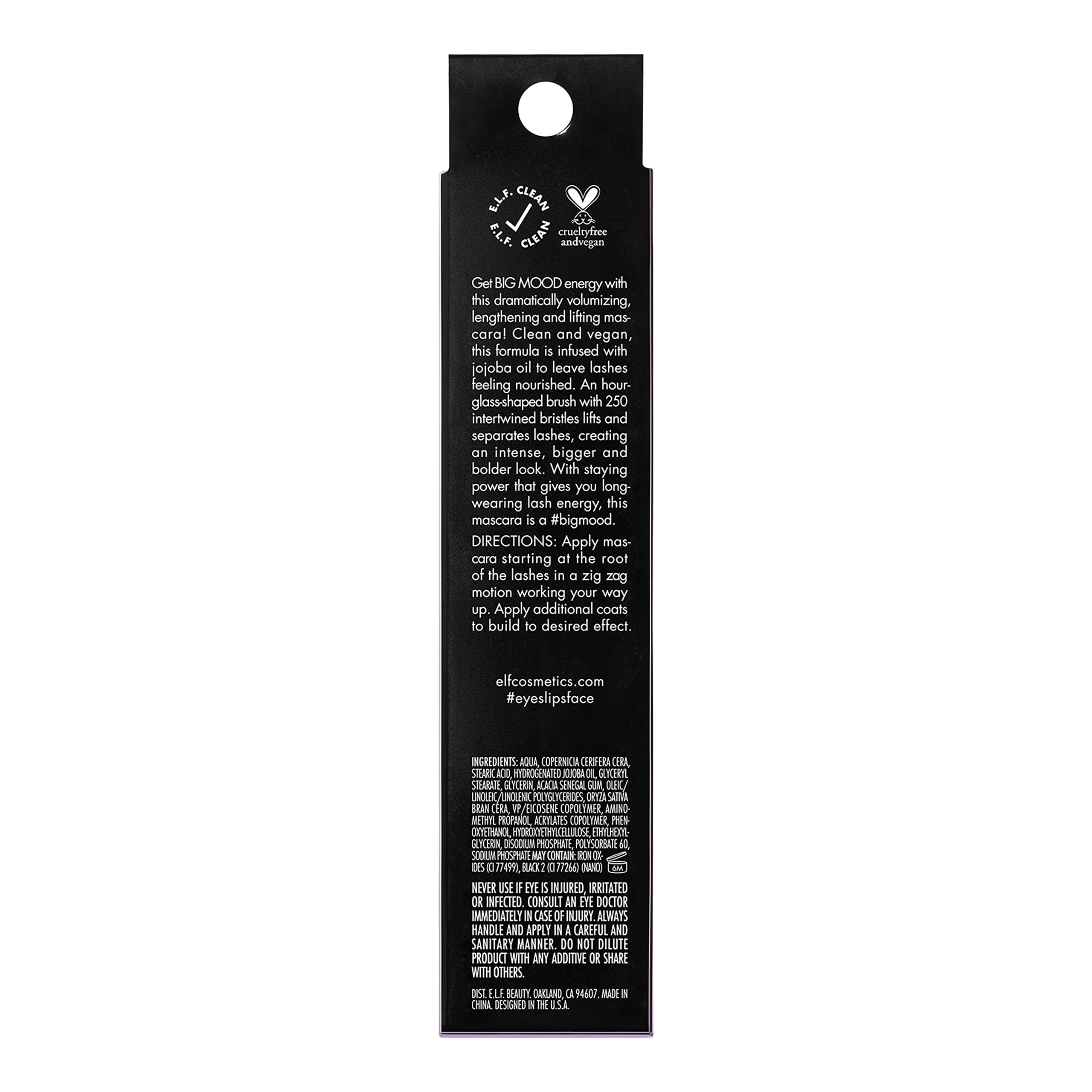 e.l.f. Big Mood Mascara - Volumizing & Lengthening Mascara with Jojoba Wax for Bold, Lifted Lashes | Long-Lasting Pitch Black Formula (0.30 fl Oz) | Perfect for Daytime Glam & Nighttime Drama