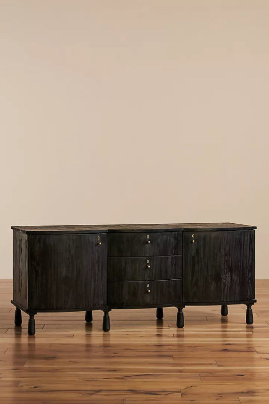 Handmade Black Wooden TV Stand with Storage Shelves - Modern Media Console for Living Room, Bedroom & Home Theater