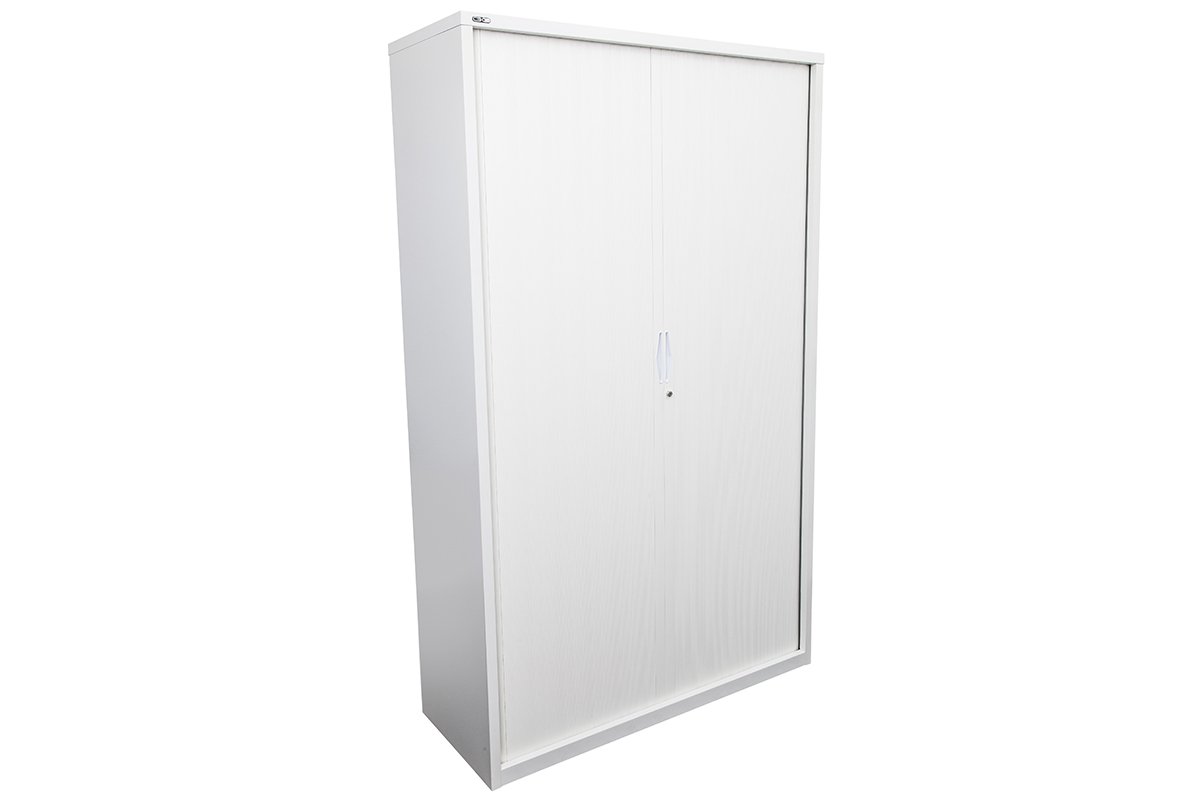 Sonic Tambour Sliding Door Storage Cabinet - White Metal Cabinet 78
