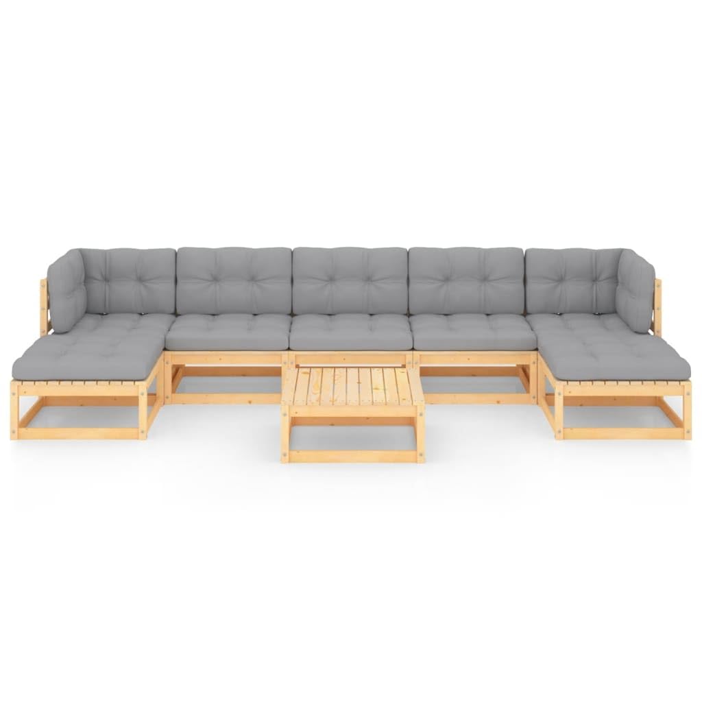 vidaXL 8-Piece Patio Lounge Set with Gray Cushions - Solid Pinewood Outdoor Furniture, Weather Resistant & Easy Assembly - Perfect for Backyard, Garden, and Poolside Relaxation