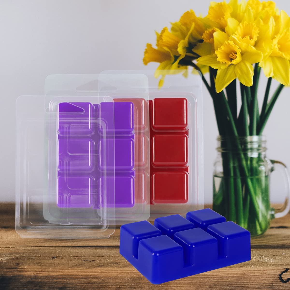 100 Packs Clear Plastic Wax Melt Clamshell Molds - Empty Cube Trays for Wickless Tart Candles - Perfect for DIY Candle Making, Home Fragrance & Gift Packaging