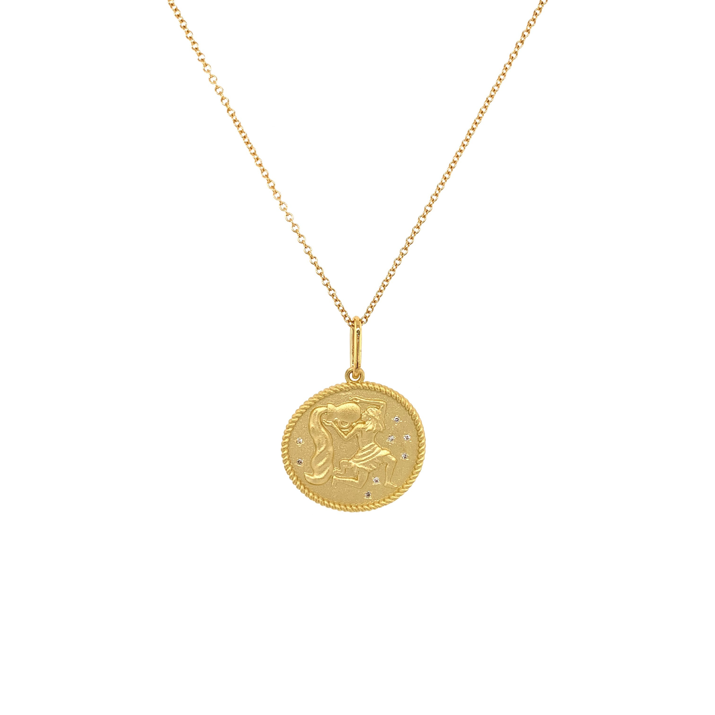 Double Sided Aquarius Zodiac Pendant Necklace - January 21 to February 19 Birthstone Gift - Perfect for Birthday, Anniversary & Spiritual Jewelry Collection