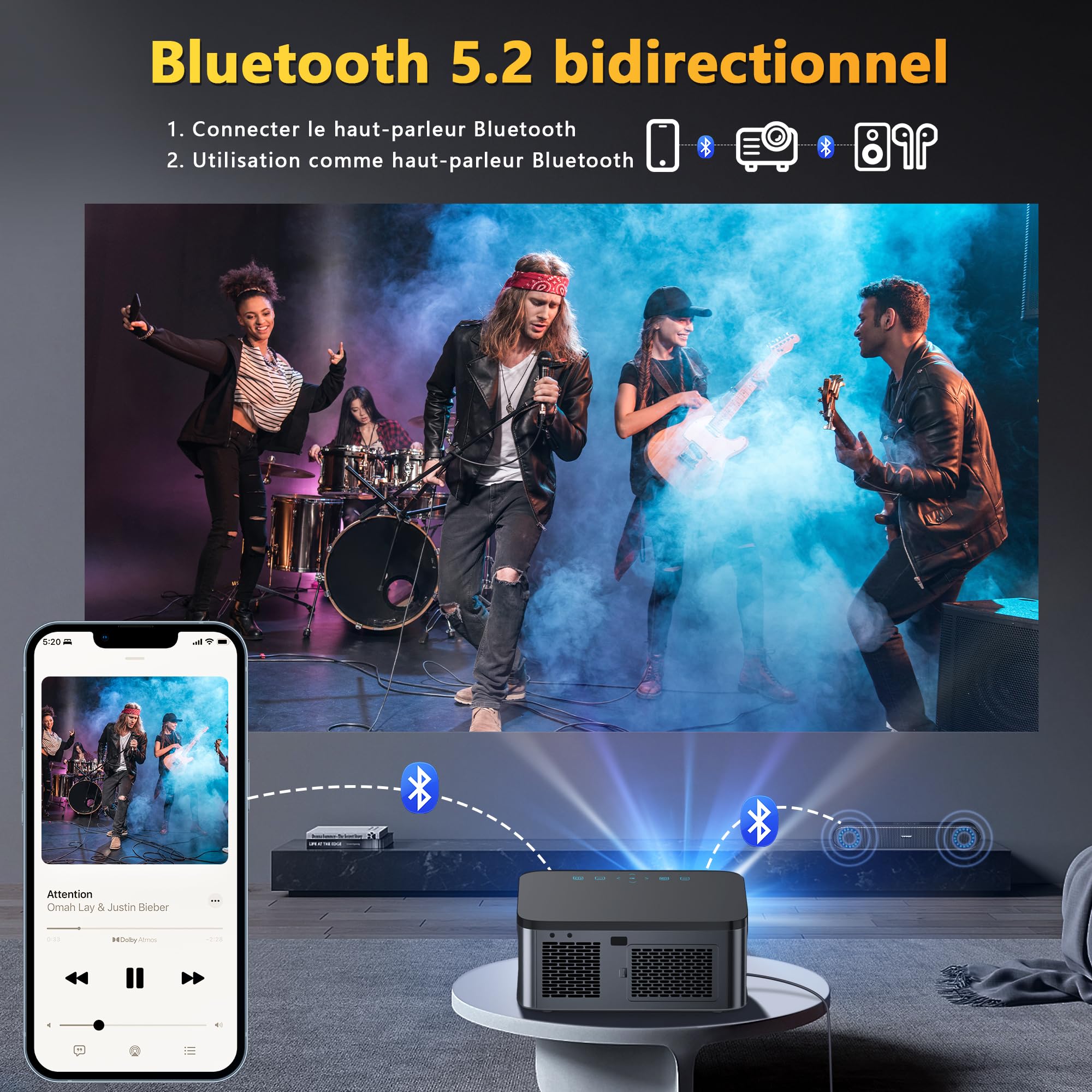 XIWBSY 4K WiFi 6 Bluetooth Projector - 25000 Lumens, 1080P Full HD, 50% Zoom, 300