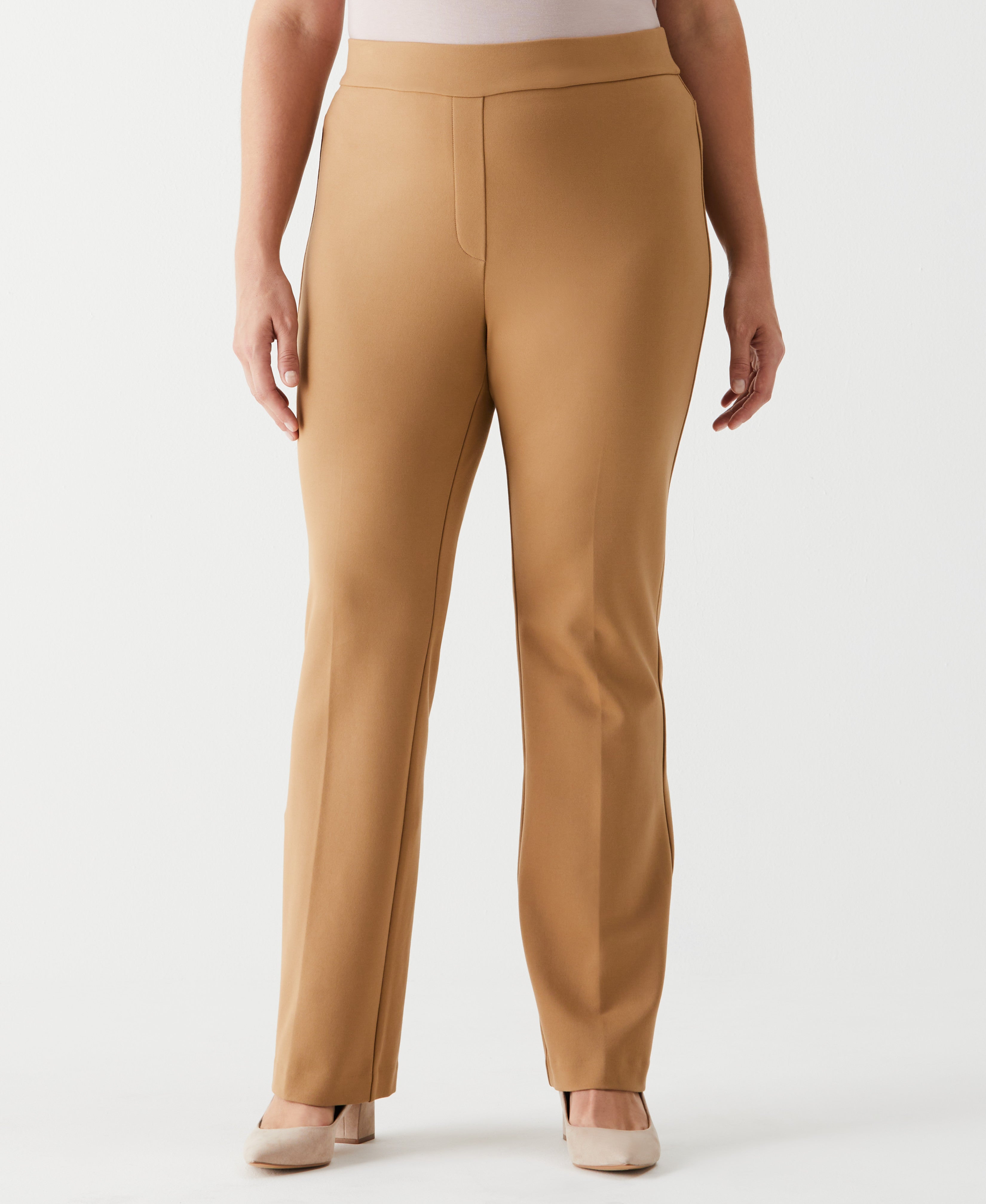 Plus Size Ponte Knit Bootcut Pull On Pants for Women - Stretchy Comfortable Work Pants for Office & Business Casual Wear