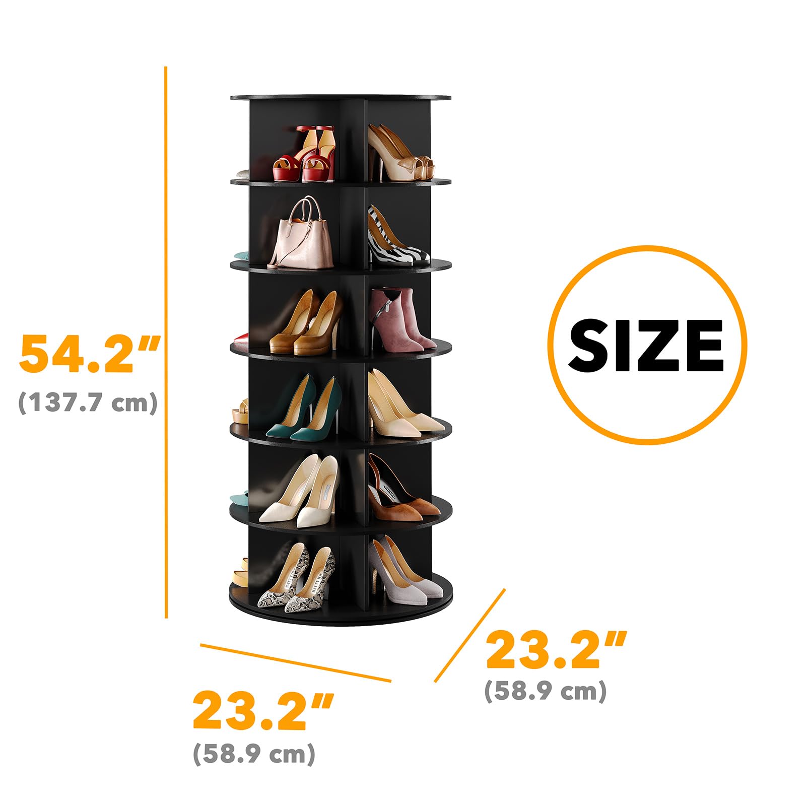 SpaceAid Black 6-Tier Spinning Shoe Rack Organizer - 360° Rotating Shoe Storage Tower with Lazy Susan Design for Closet, Entryway & Bedroom Organization | Perfect for Sneakers, Heels & Handbags Display