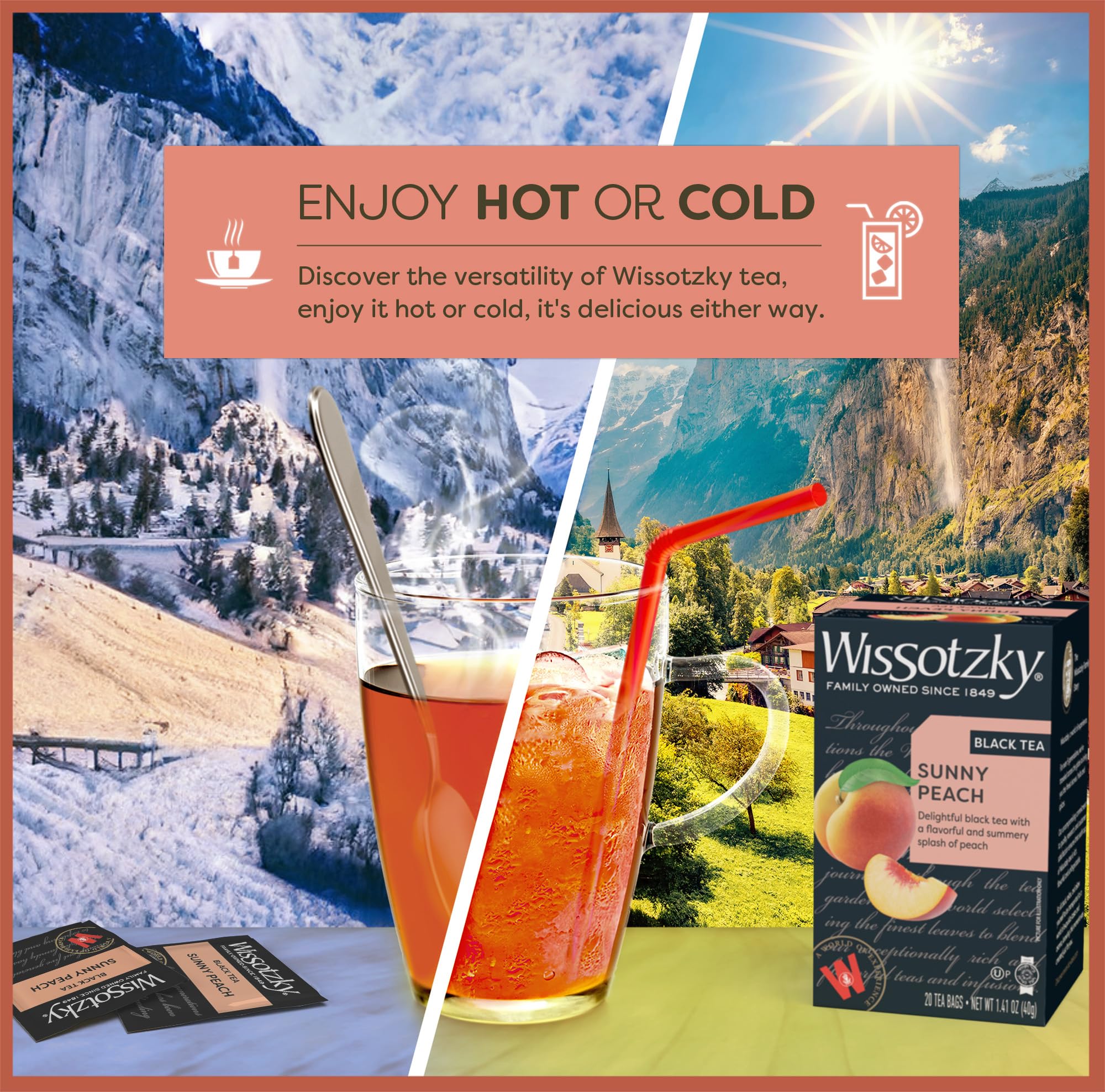 Wissotzky Sunny Peach Black Tea - 6 Pack (120 Tea Bags) | Antioxidant Rich Black Tea with Natural Peach Flavor | Fruity & Refreshing | Perfect for Morning Boost, Afternoon Relaxation or Iced Tea