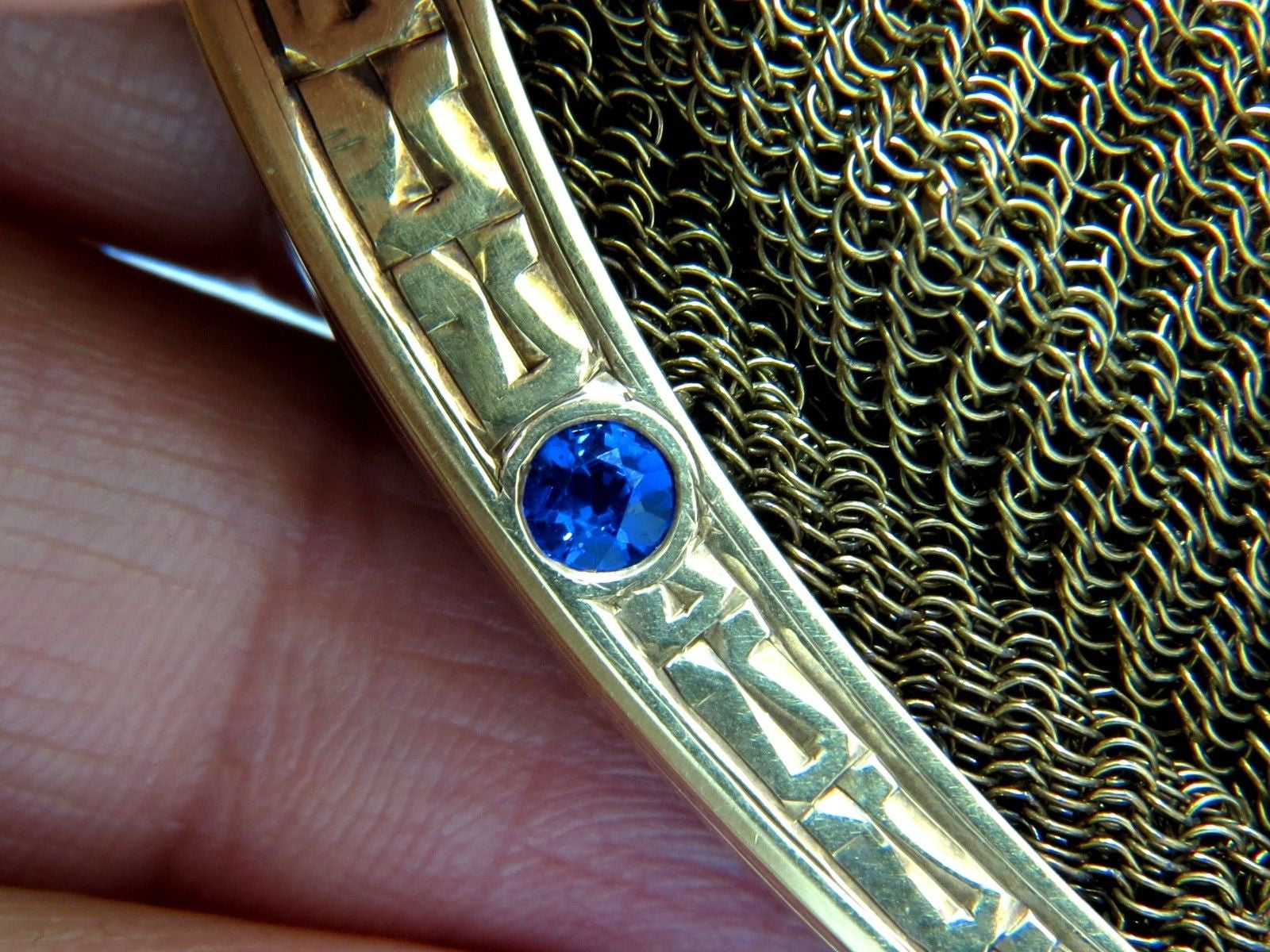 14K Gold Vintage Ladies Purse with 1.00ct Sapphire & Diamonds - Flexible Mesh Strap Handle - Elegant Evening Bag for Parties, Weddings & Special Occasions