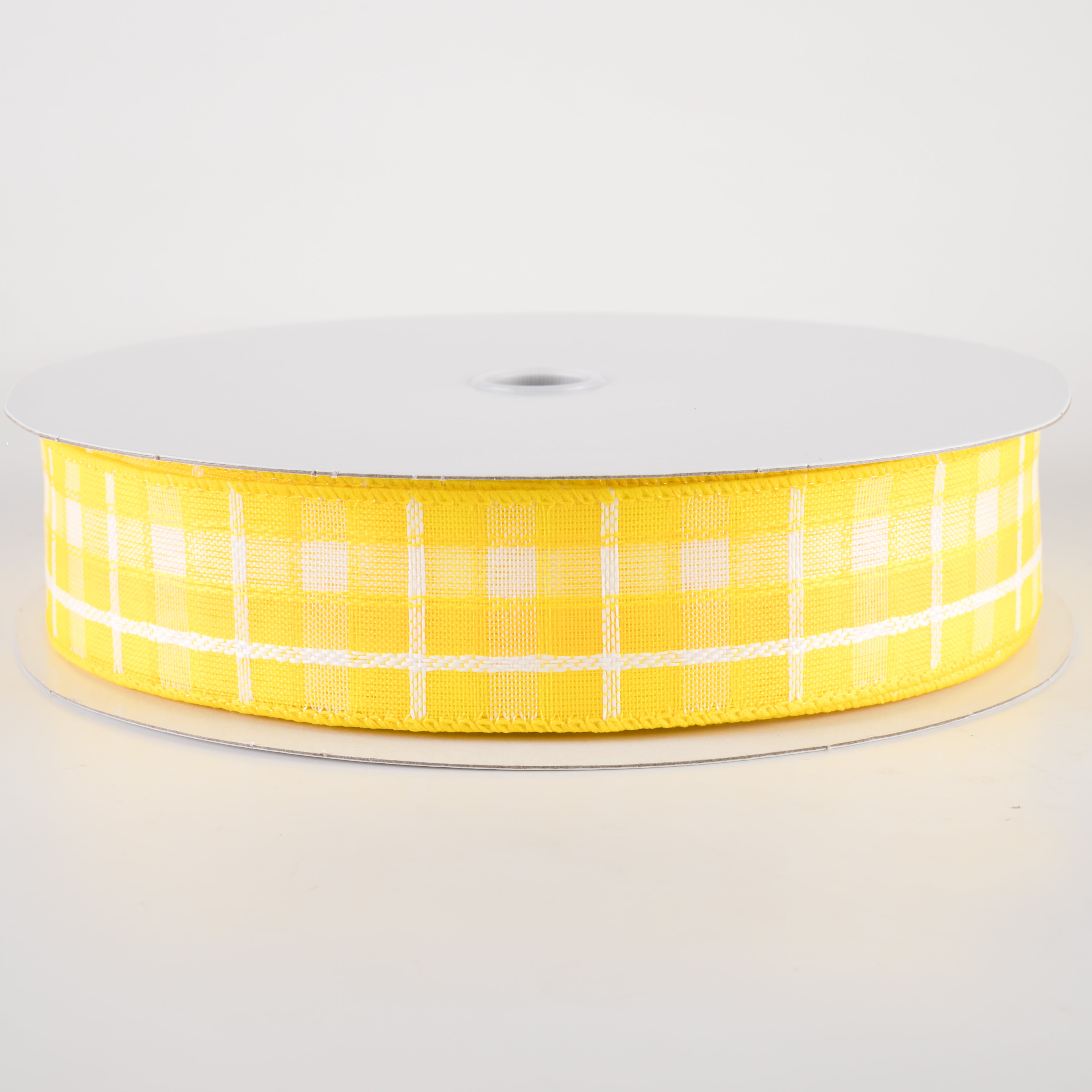 1.5 Inch Kentini Plaid Ribbon - Yellow and White Grosgrain Ribbon (50 Yards) for Gift Wrapping, DIY Crafts, and Party Decorations