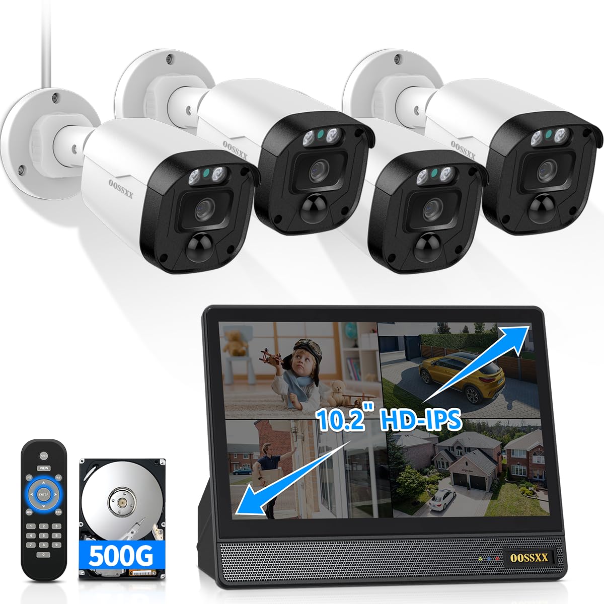 5MP Full HD Wired Security Camera System with 122° Ultra Wide-Angle Lens - Outdoor/Indoor CCTV Surveillance System with Monitor for Home & Business Protection - Ideal for Driveway, Garage, Backyard Monitoring