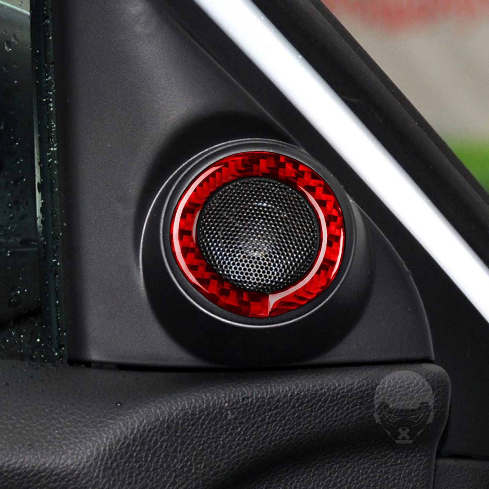 Premium Carbon Fiber Interior Trim Kit for Honda Accord 9th Gen (2013-2017) - A Pillar Speaker Covers & Door Side Panels | SE/LX/Sport/EX/EX-L/Touring/Hybrid Models | Red Accent | Enhances Cabin Style & Protects Interior