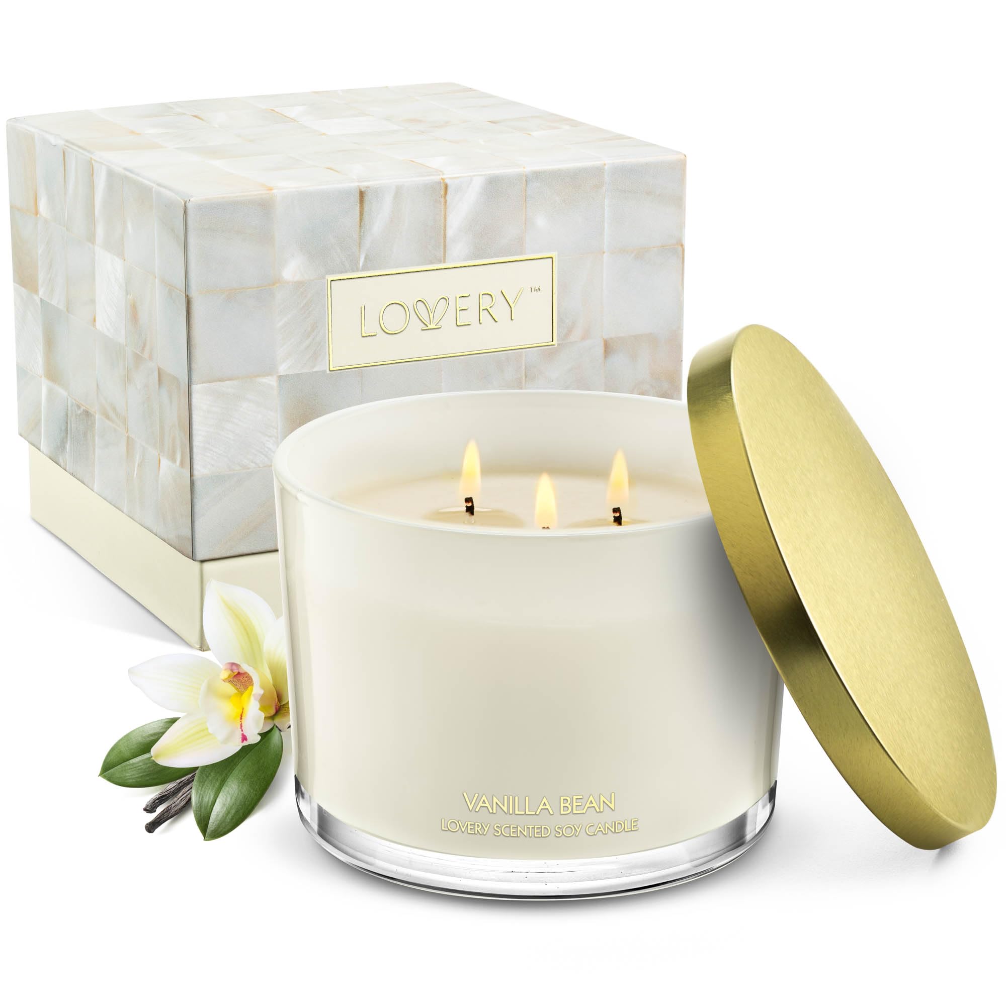 Vanilla Scented Soy Candle Gift Set - 3 Wick Large Jar Candle (50 Hour Burn Time) | Birthday Gifts for Women, Mothers Day Present, Stress Relief & Aromatherapy | Perfect for Home Decor, Relaxation, Spa Nights & Romantic Ambiance