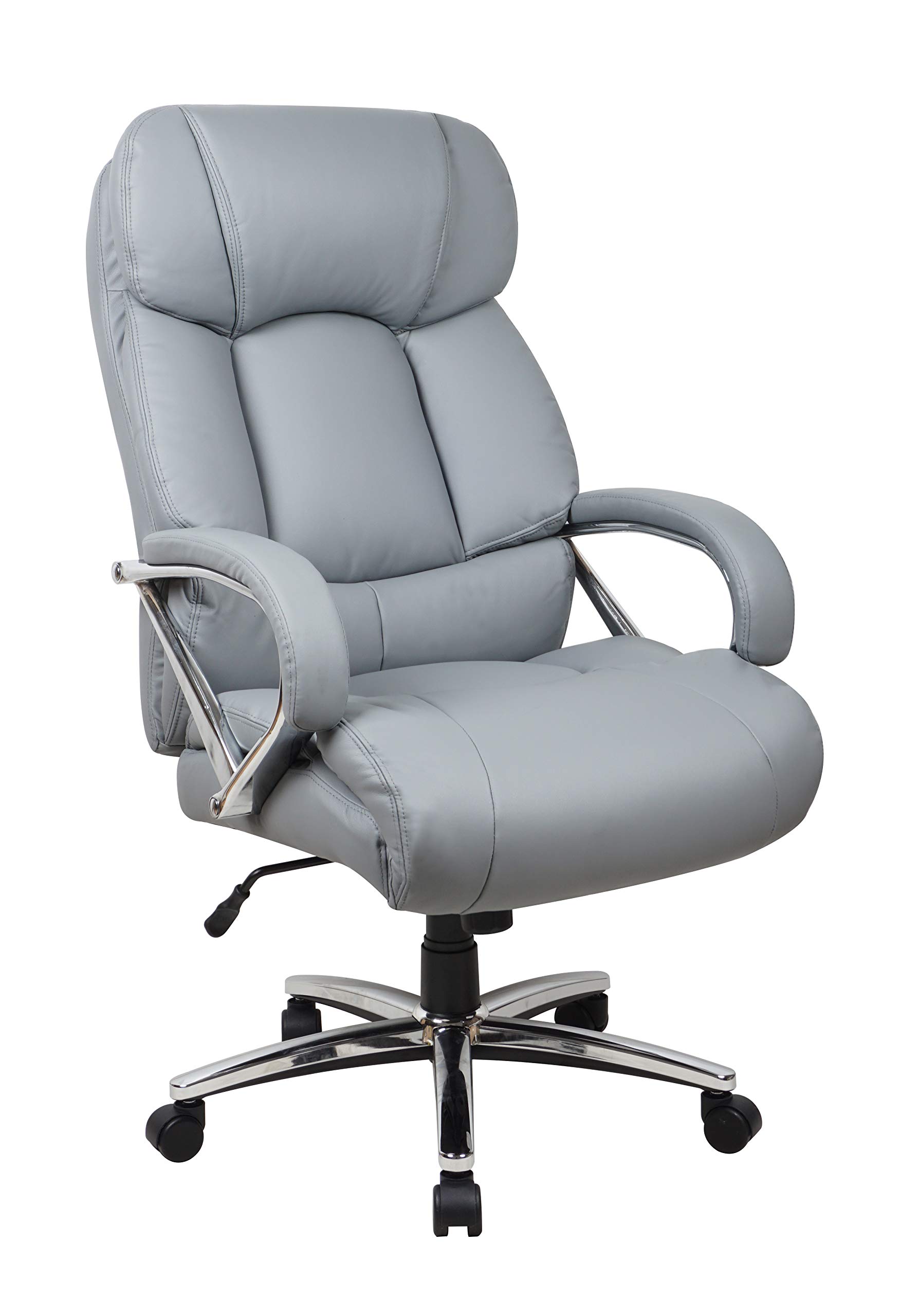 Big and Tall Office Chair - Heavy Duty 500 lbs Capacity, Adjustable Leather Executive Chair with Swivel & Castor Wheels - Ergonomic Support for Long Work Hours - Perfect for Home Office, Gaming & Conference Rooms (Gray)