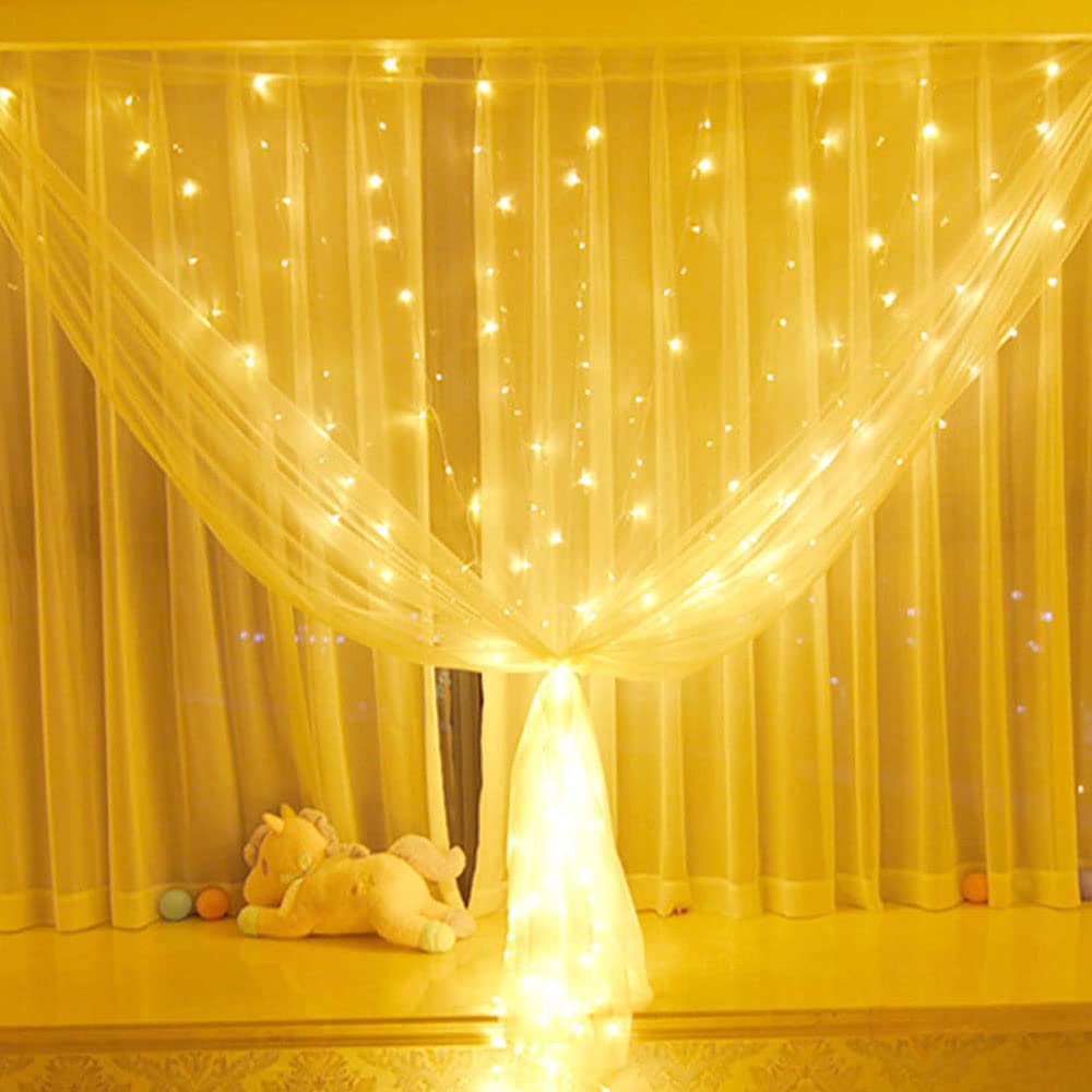 YouOKLight 9.8x9.8ft Window Curtain Lights - Warm White LED Fairy Lights with Remote Control & 8 Lighting Modes | USB Powered Twinkle Lights for Bedroom Decor, Christmas, Wedding, Party | Indoor/Outdoor Decorative Lighting