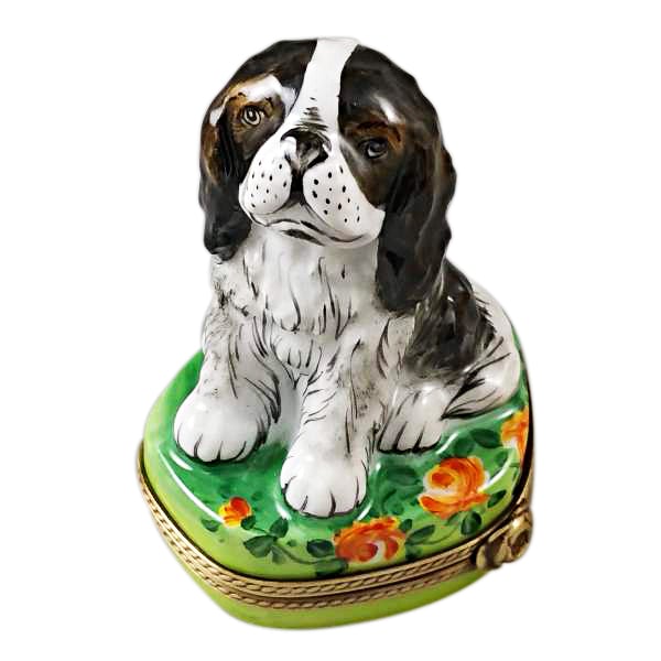 Exquisite Tri-Color King Charles Spaniel Limoges Porcelain Box | Hand-Painted Collectible Trinket | Perfect for Home Decor, Gift Giving & Royalty Collectors