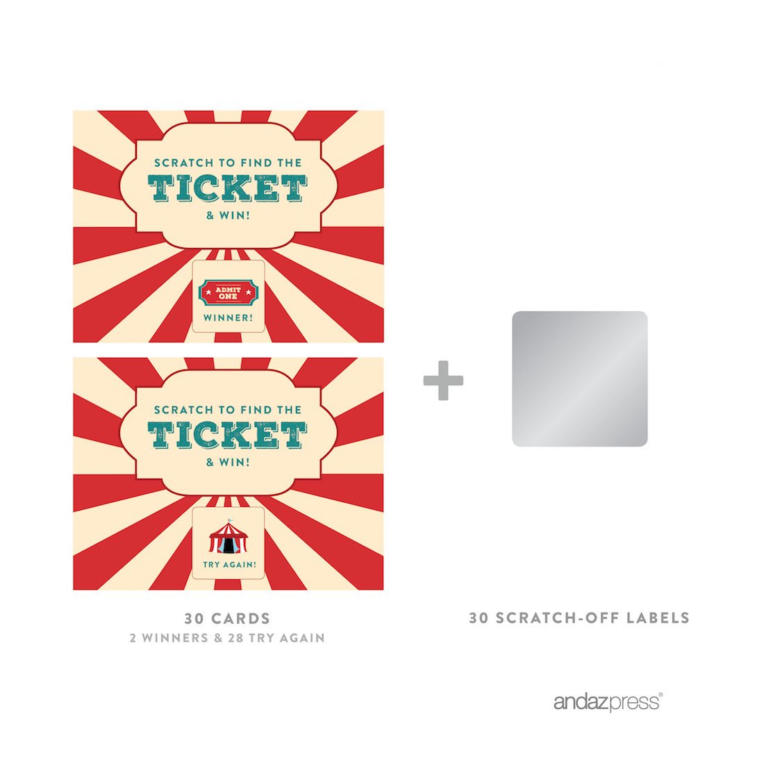 Andaz Press Carnival Circus Birthday Party Supplies - 30-Pack Game Cards, Decorations & Activities for Kids Birthday, Family Fun Night, School Events & Carnival Themed Parties