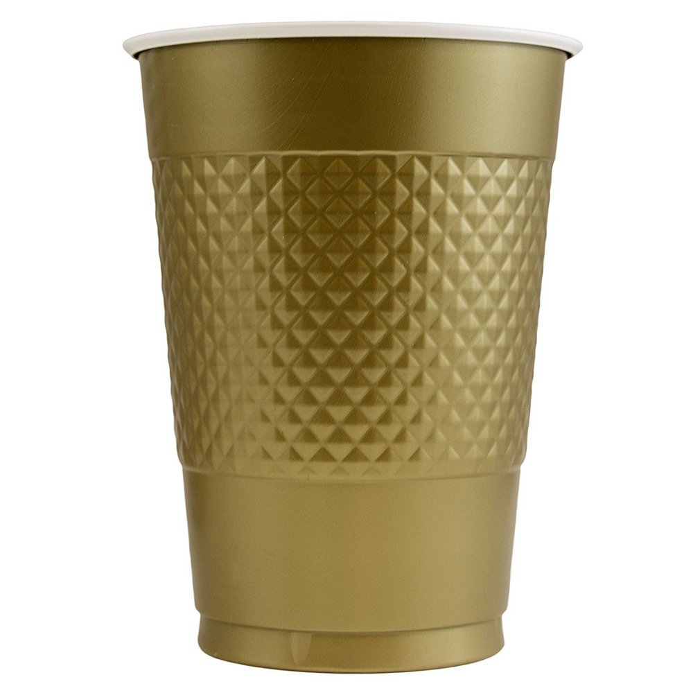 Gold Plastic Party Cups 16 oz - 20 Pack - Disposable Drinking Glasses for Birthday, Wedding & Holiday Celebrations