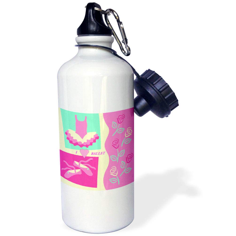 3D Rose I Love Ballet Sports Water Bottle - 21 oz Insulated Stainless Steel Thermos for Dancers, Athletes & Gym - Perfect for Ballet Practice, Workouts & Outdoor Activities