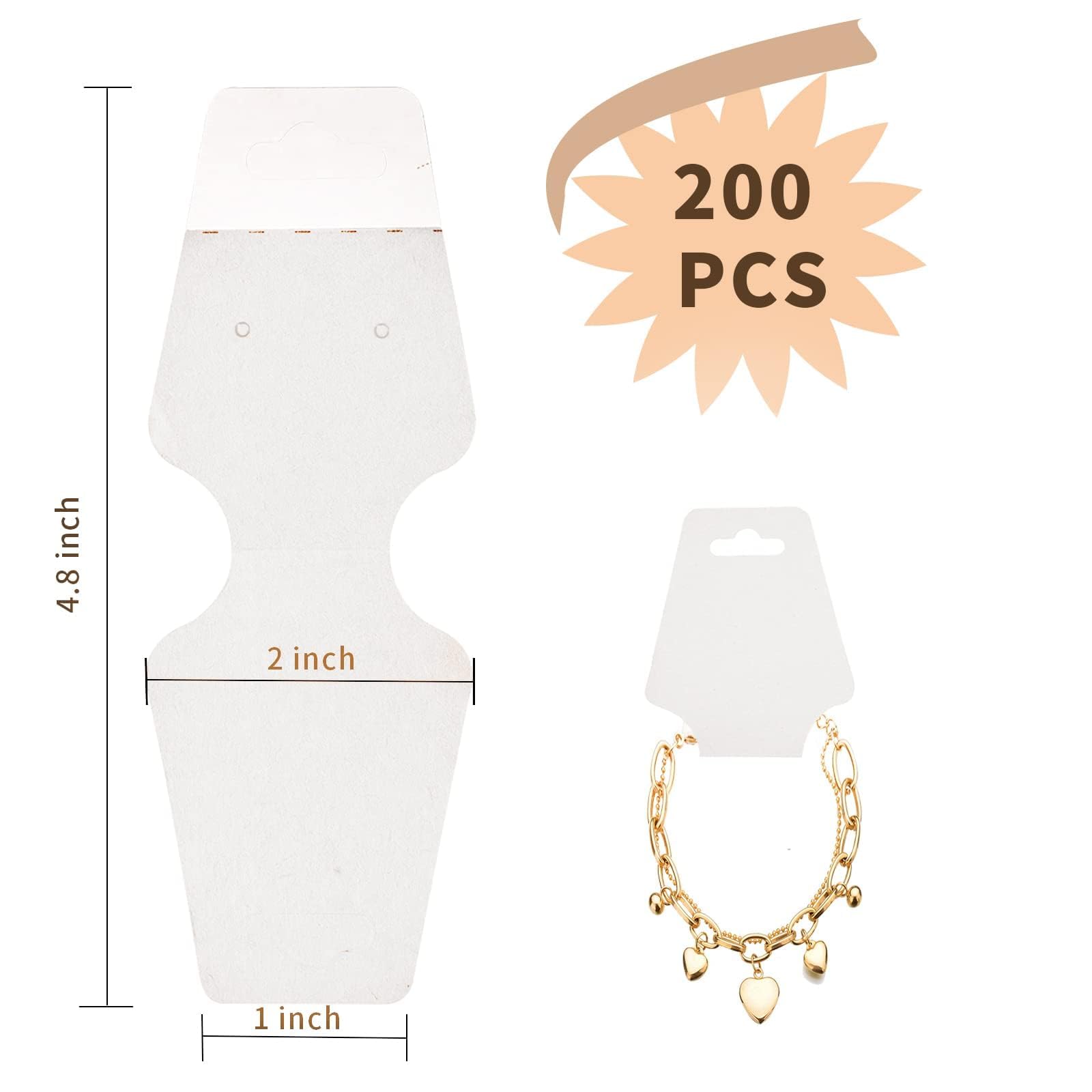 ZABARE 200 Pcs Jewelry Display Cards - Thick White Necklace, Bracelet & Keychain Holder Cards with Adhesive Backing - Perfect for Retail Stores, Boutiques & Craft Shows Jewelry Presentation