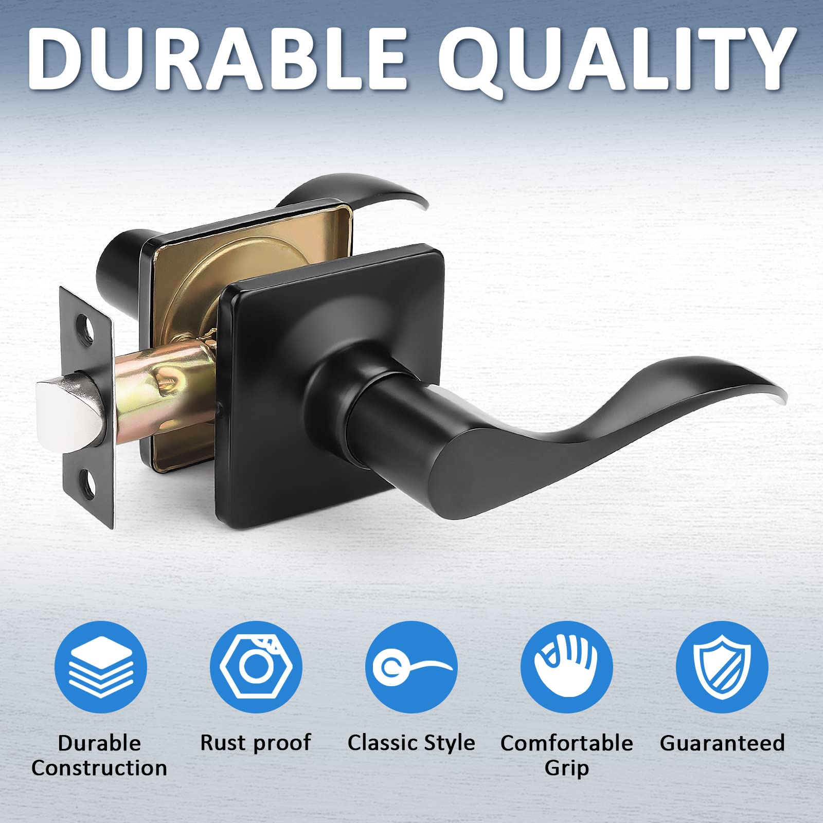 Mengico 1 Pack Black Door Lever Handle with Lock - Reversible Interior Door Knob for Closet, Hallway & Bedroom - Secure & Durable Home Access Solution