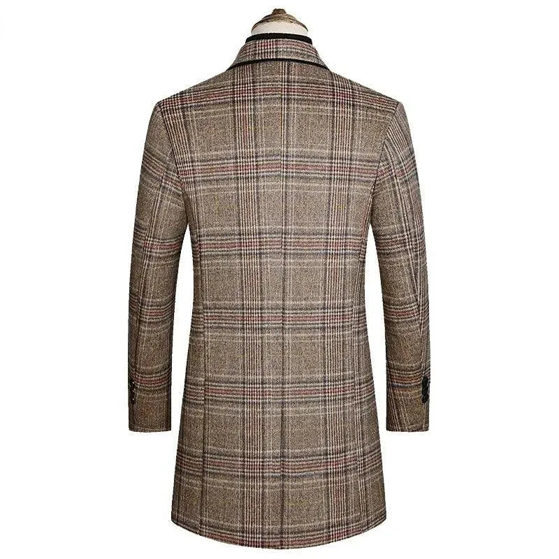 Classic Plaid Men's Overcoat - Stylish Winter Wool Coat for Business & Casual Wear - Perfect for Office, Travel & Outdoor Activities