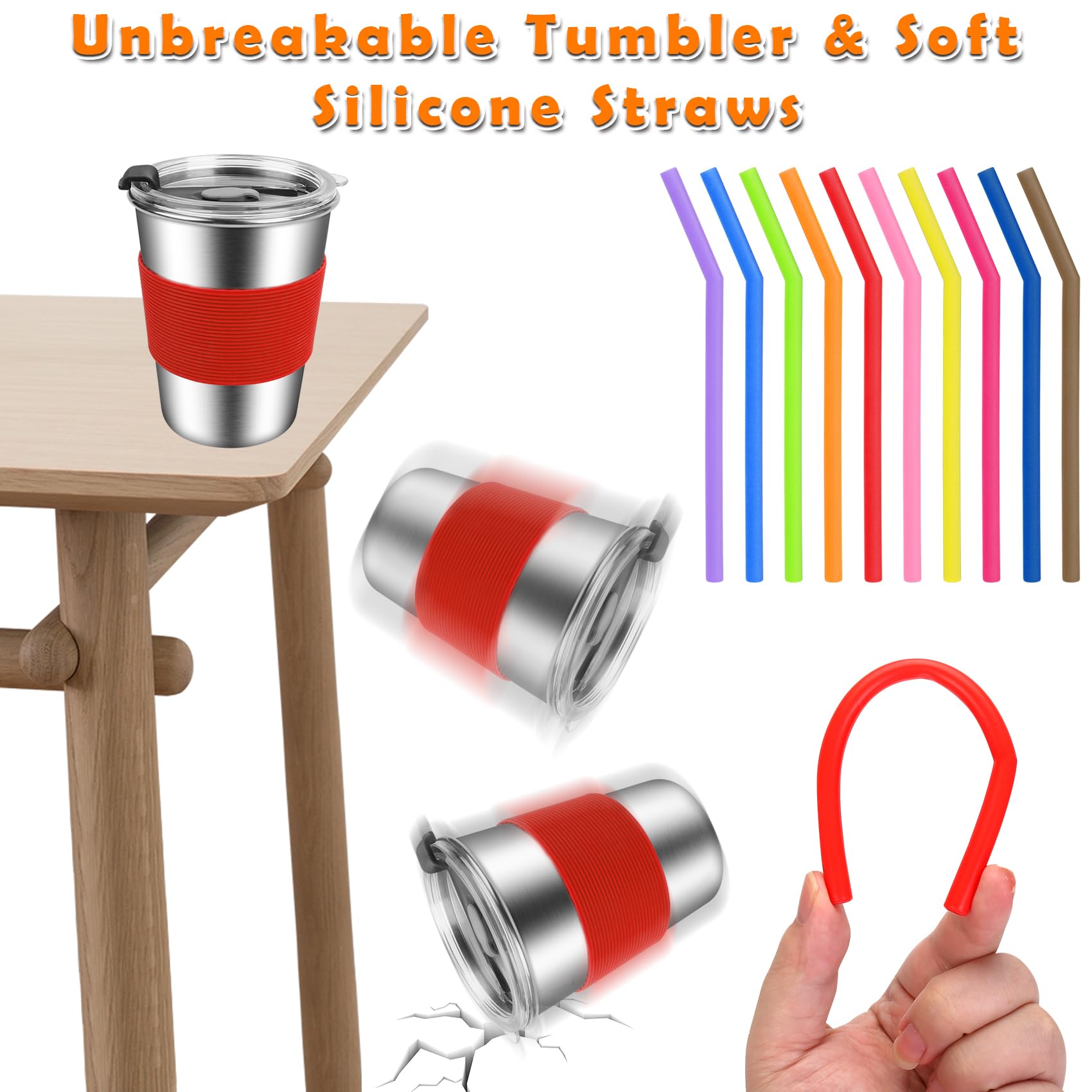 ShineMe 12oz Spill-Proof Toddler Cups with Straws - Reusable Stainless Steel Kids Drinking Cups with Lids & Colorful Silicone Sleeves - Unbreakable for Milk, Water, Juice - Perfect for Daycare, Travel, School Lunch (10-Pack)