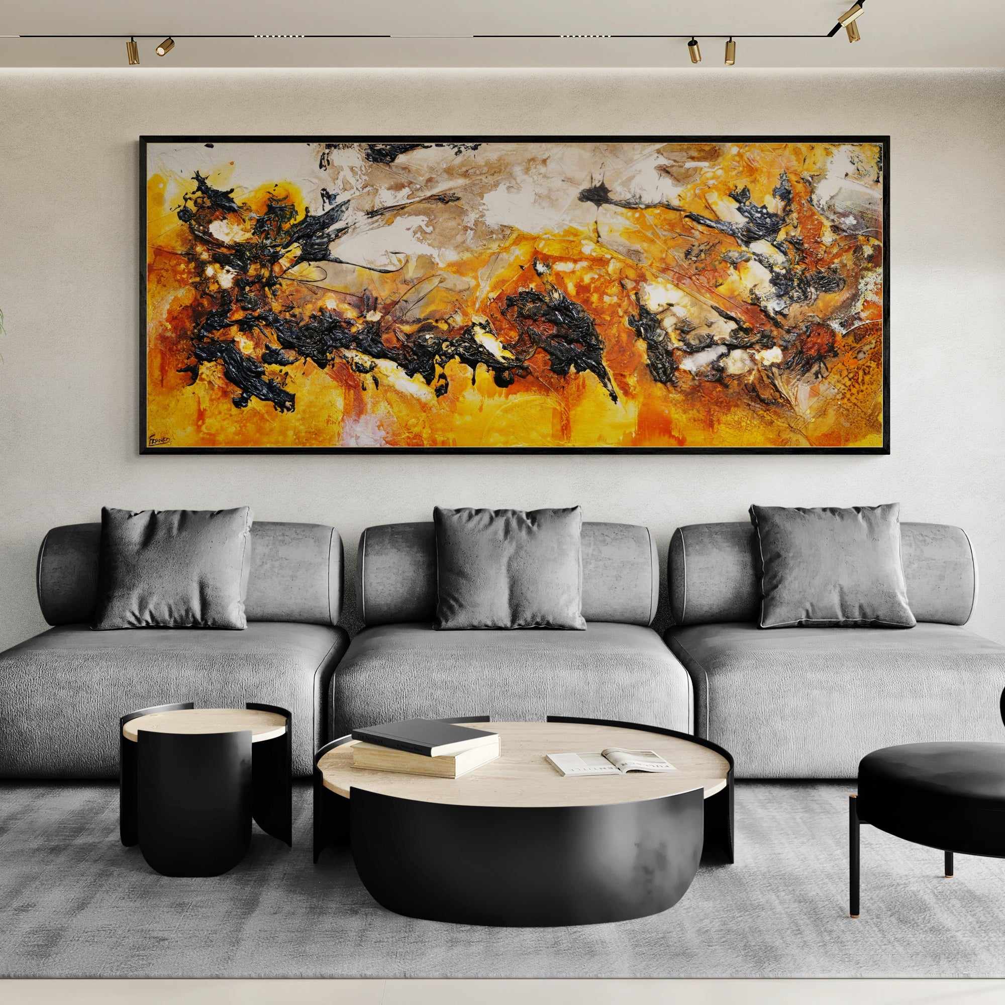 240cm x 100cm Rust Sienna Textured Abstract Canvas Wall Art - Modern Handmade Painting for Living Room, Bedroom & Office Decor