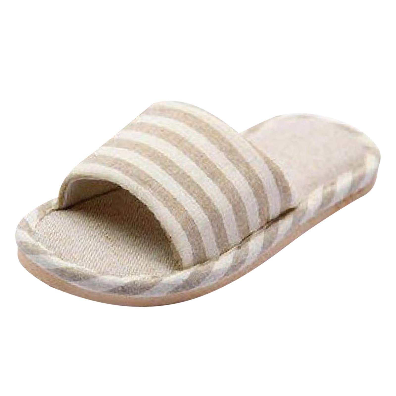 Women's Cotton Linen Slippers - Soft Indoor House Slippers with Striped Design for Winter Comfort - Cozy Home & Lounge Wear for Women