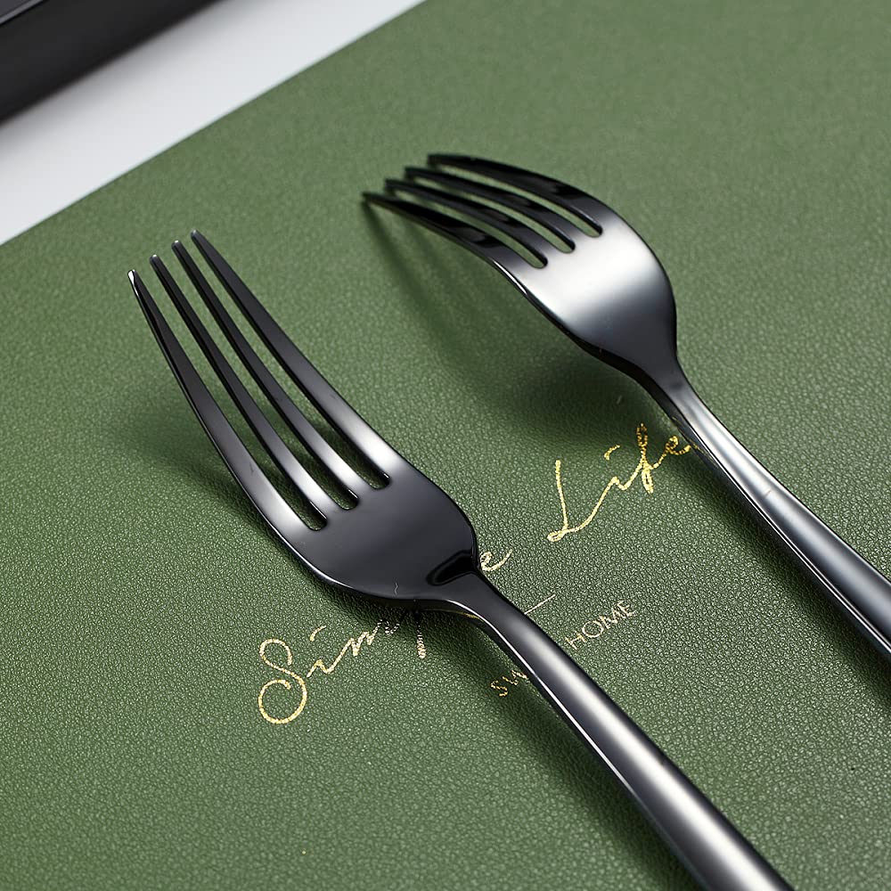 Premium 12-Piece Black Steak Knives Set - 6 Stainless Steel Steak Knives & 6 Dinner Forks for 6 People | Dishwasher Safe, Rust-Resistant | Perfect for Steak Dinners, BBQs, and Fine Dining (Shiny Black)