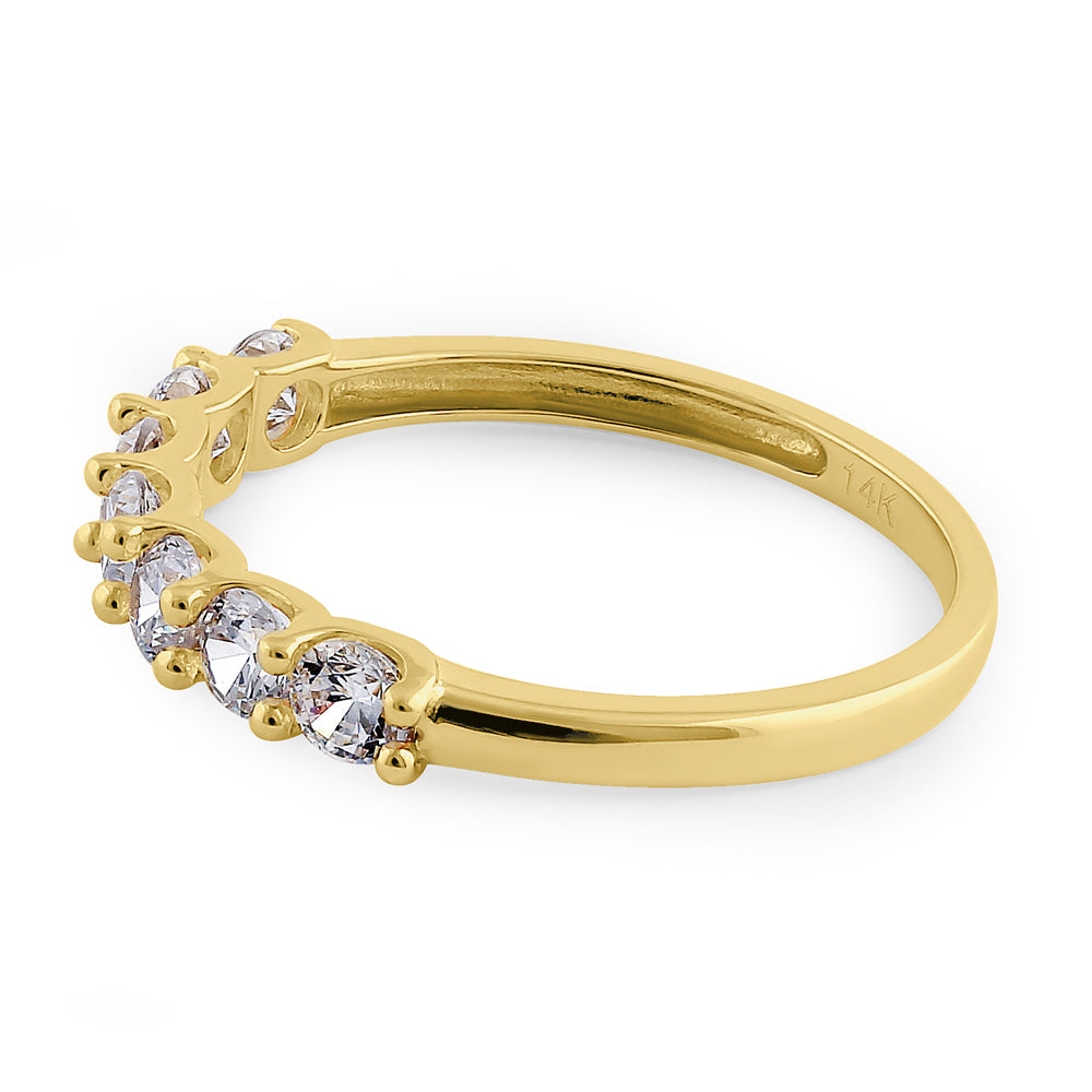 14K Yellow Gold Single Row Round Cut Cubic Zirconia Ring for Women – Elegant Wedding, Engagement, Anniversary Jewelry Gift