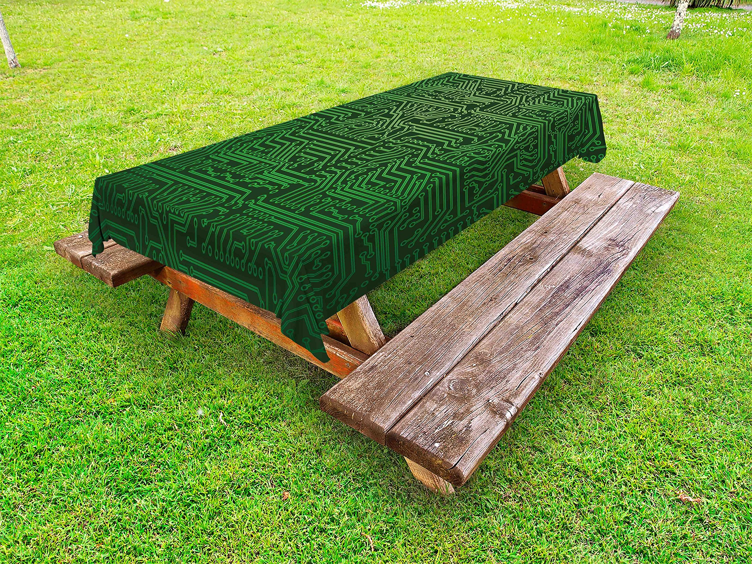 Lunarable Digital Outdoor Tablecloth - Computer Art Circuit Board Design, Washable Picnic Table Cover 58x104 Inches, Dark Green - Perfect for Tech-Themed Parties, Outdoor Dining & Picnics