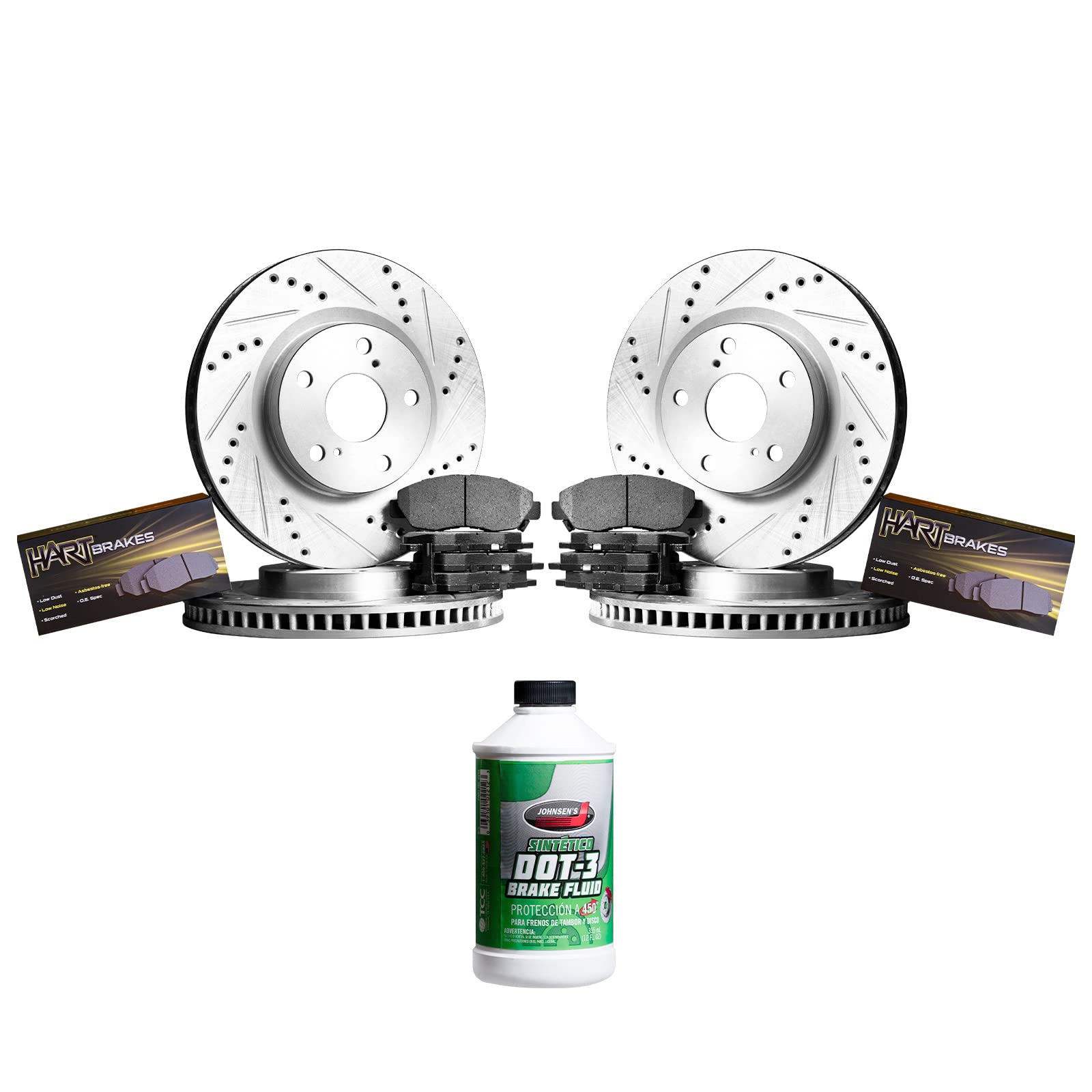 High-Performance Hart Front & Rear Brake Pads and Rotors Kit - Semi-Metallic Brake System Replacement for Smooth Stopping | Perfect for Daily Commuting, Highway Driving & Heavy-Duty Vehicles