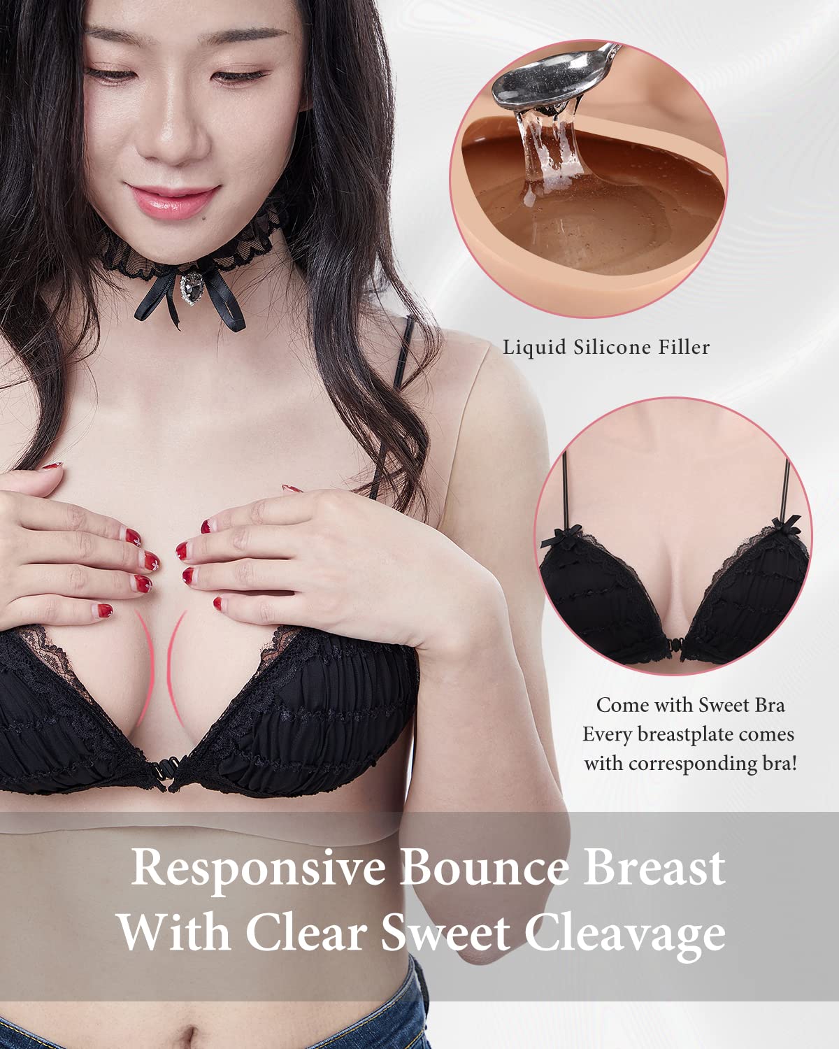 Peikey Silicone Breastplate with Bra - B-G Cup Breast Forms for Crossdressers & Drag Queens | Realistic Chest Enhancer for Cosplay, Halloween & Performance Costumes