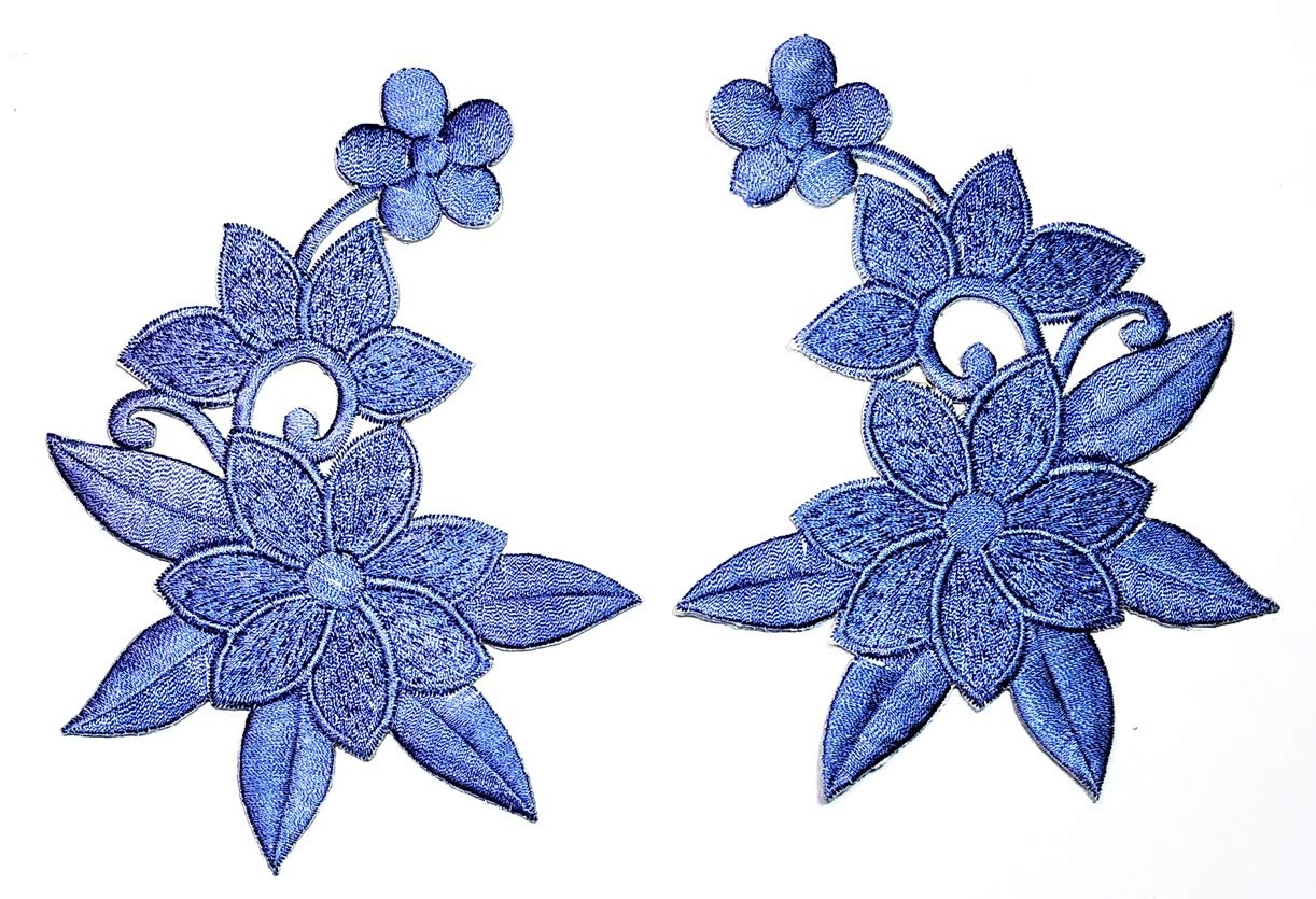 Blue Hibiscus Flower Iron-On Patch - Boho Embroidered Applique for DIY Sewing, Costumes & Accessories - Perfect for Jackets, Bags & Denim Upcycling
