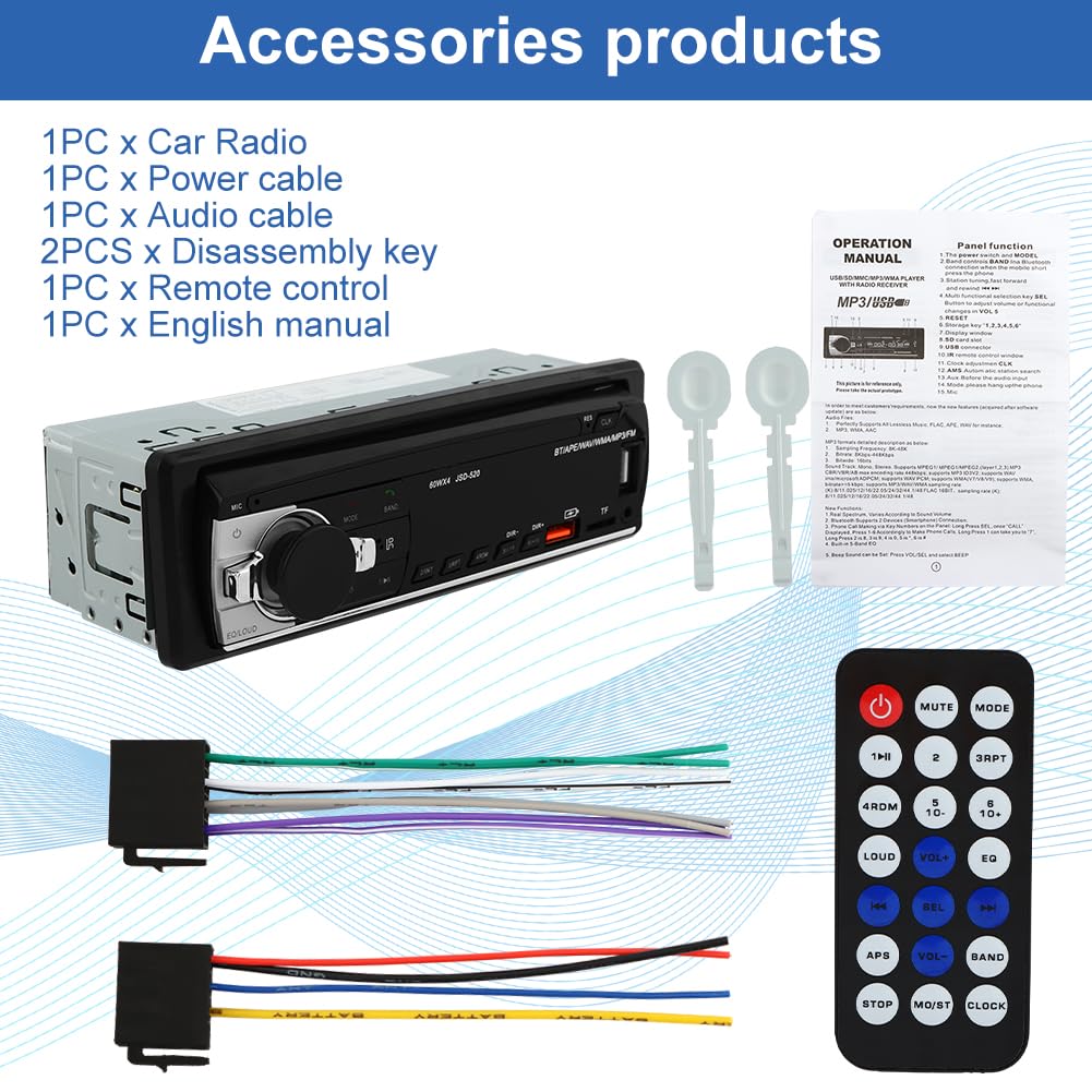 Bluetooth Single Din Car Stereo Receiver with Hands-Free Calling & App Control | AM/FM Radio, Dual USB, SD, AUX Input | No CD Player | Perfect for Commuting, Road Trips & Upgrading Older Vehicles