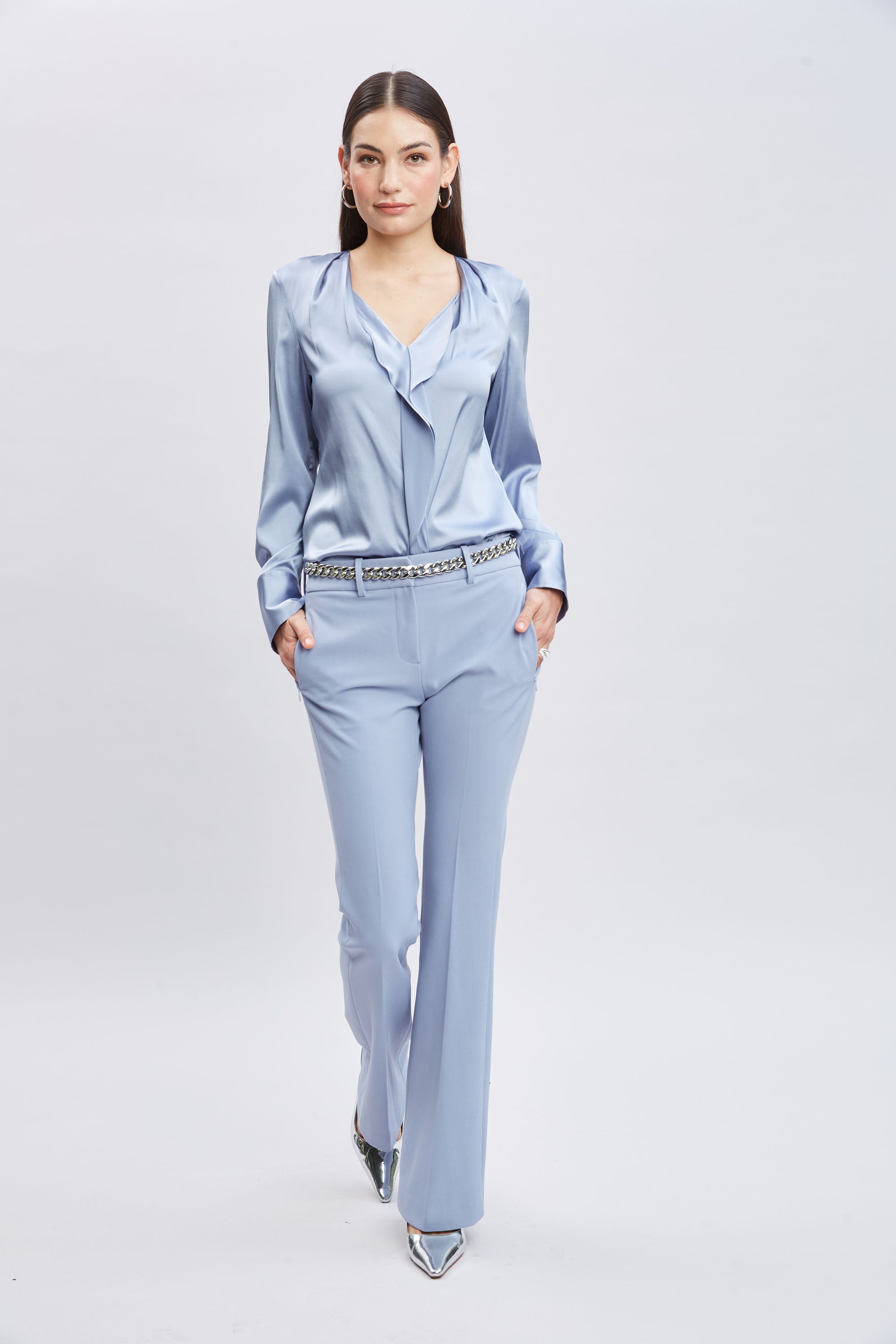 Silk Satin Contour Ruffle Blouse for Women - Elegant Feminine Top for Office, Date Night & Special Occasions