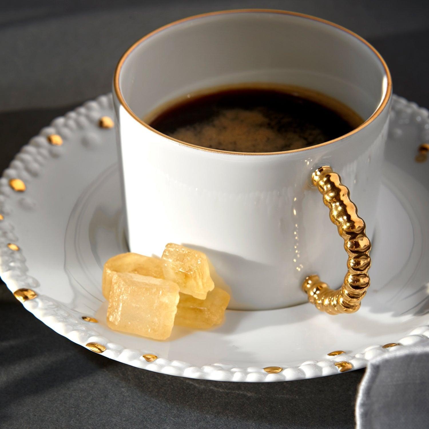 Premium Haas Mojave Espresso Cup & Saucer Set - 6-Piece White Ceramic Coffee Cups with Gold Trim - Perfect for Home, Cafe & Restaurant Use