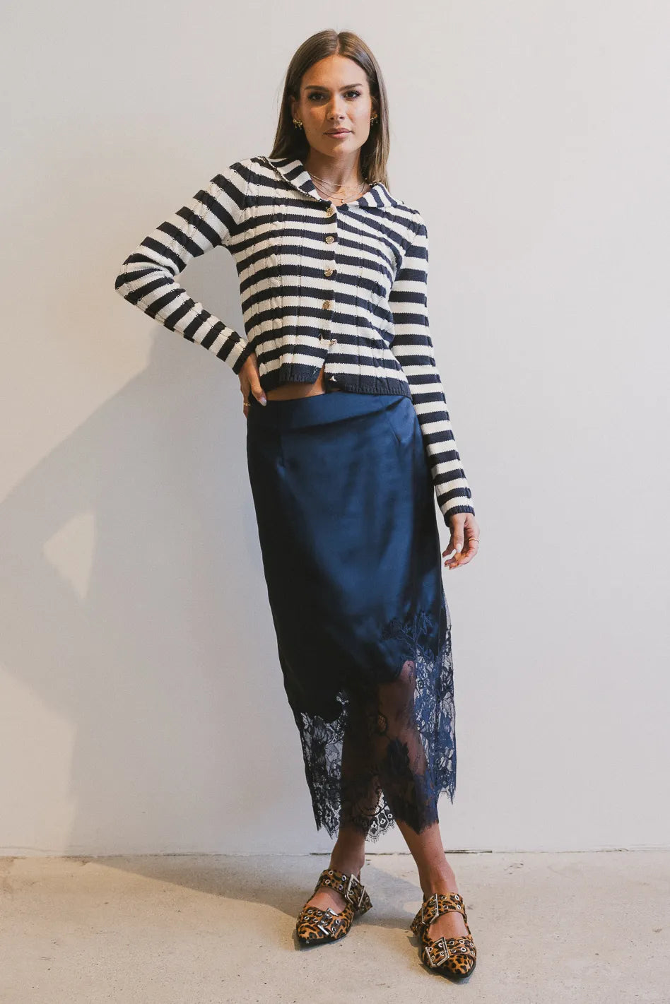 Frankie Asymmetrical Skirt for Women - Navy Blue High Waist Flowy Midi Skirt | Trendy A-Line Skirt for Casual Wear, Office & Date Night Outfits