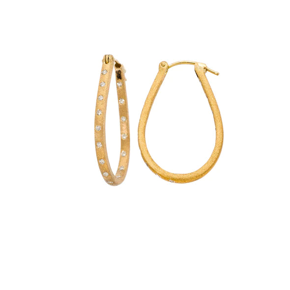 Sethi Couture Dunes Diamond Oval Hoop Earrings - 14K Gold Plated Elegant Dangle Earrings for Women, Perfect for Weddings, Parties & Special Occasions