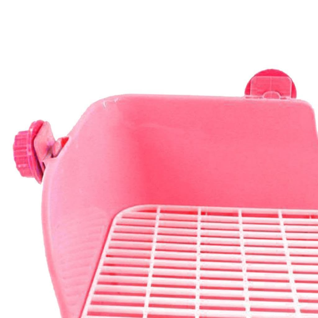 Small Animal Litter Box for Rabbits, Guinea Pigs & Ferrets - Corner Toilet Trainer with Bedding Pan for Bunny Cage Accessories - Pink (Perfect for Indoor Pet Training & Cage Cleanliness)