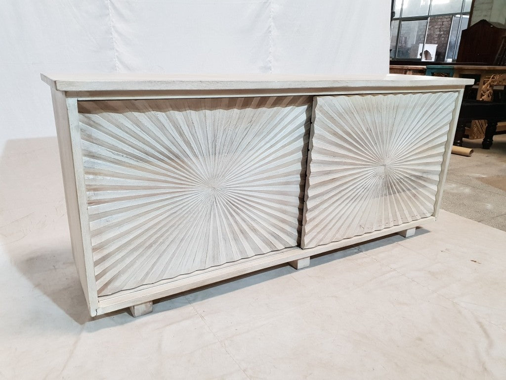 French Hand Carved Rustic White Buffet Sideboard - Large Dining Room Storage Cabinet 172x43x75cm | Perfect for Farmhouse Decor, Kitchen Organization & Dining Room Furniture