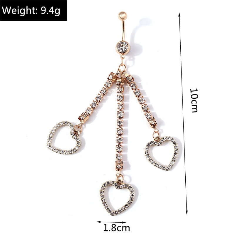 Gold Heart Zircon Tassel Belly Button Rings for Women | Stylish Navel Piercing Jewelry for Parties, Beach & Everyday Wear | YY080