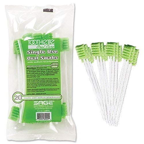 Stryker Sage Toothette Plus Disposable Oral Swabs with Sodium Bicarbonate - 1000 Count (50 Bags of 20) - Long Handle Dental Swabs for Oral Care, Denture Cleaning & Hospital Use