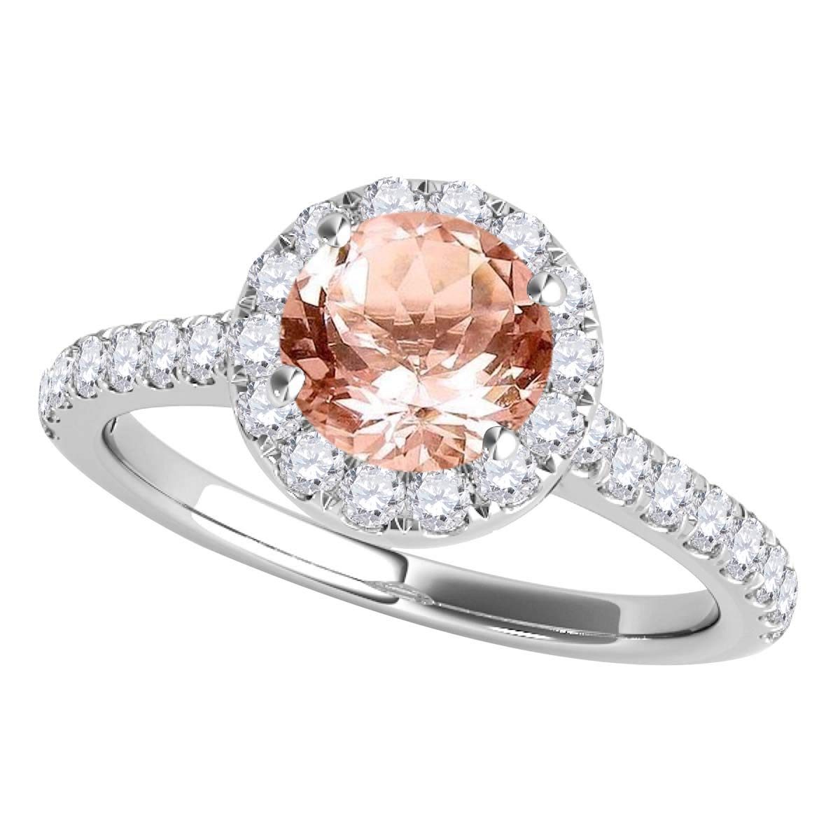 MauliJewels 1.17 Carat Diamond & Morganite Engagement Ring for Women - 14K White Gold Prong Setting, Elegant Wedding Band, Anniversary Gift, Perfect for Proposals, Bridal Jewelry & Special Occasions