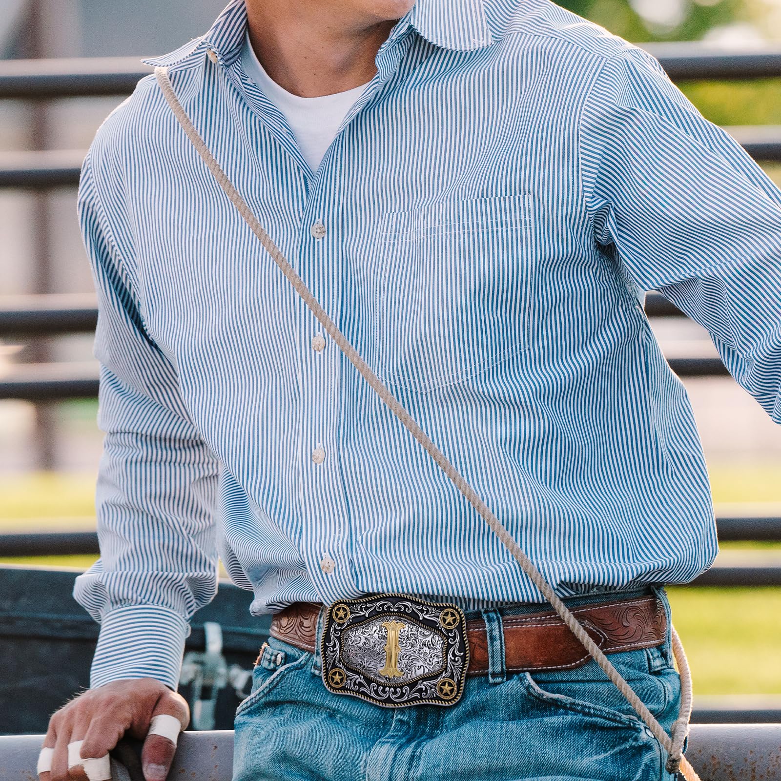 Custom Initial Western Belt Buckle for Men & Women - Large Gold Cowboy Belt Buckles A to Z (ABC, DJ, MR) - Perfect for Rodeo, Country Music Festivals & Western Fashion