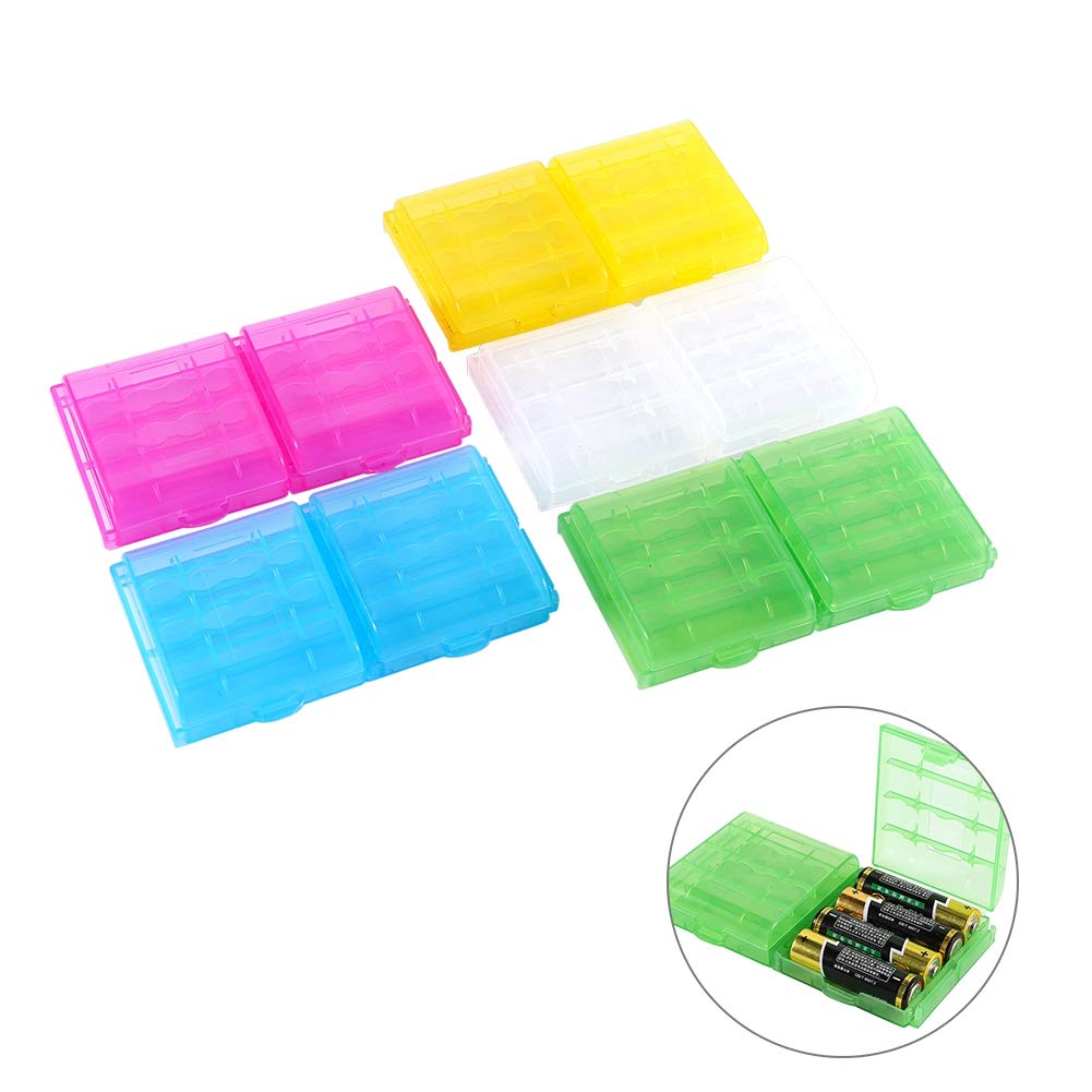 Joyzan 10-Piece Battery Storage Case - Compact AA & AAA Battery Holder Box with Insulated Protective Hinged Lid (4 AA + 5 AAA Capacity) - Perfect for Home, Office, School & Travel Organization